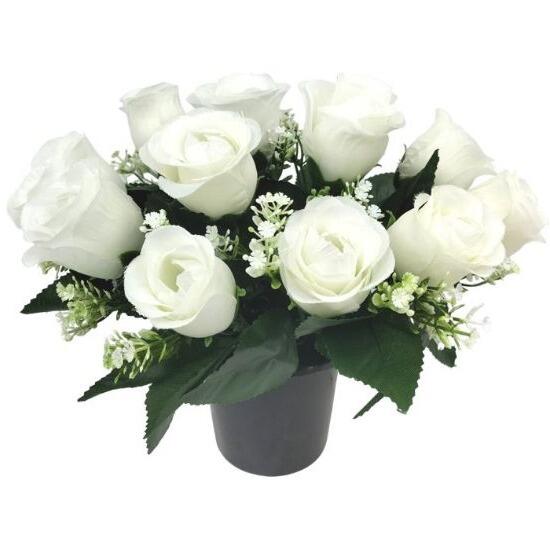 cemetery pot with flowers ivory roses