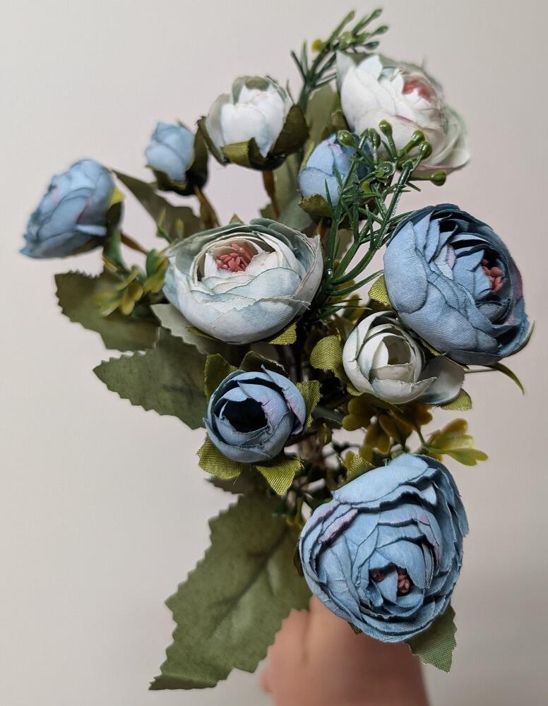 Artificial Flowers - Blue 24cm Ranunculus Bunch