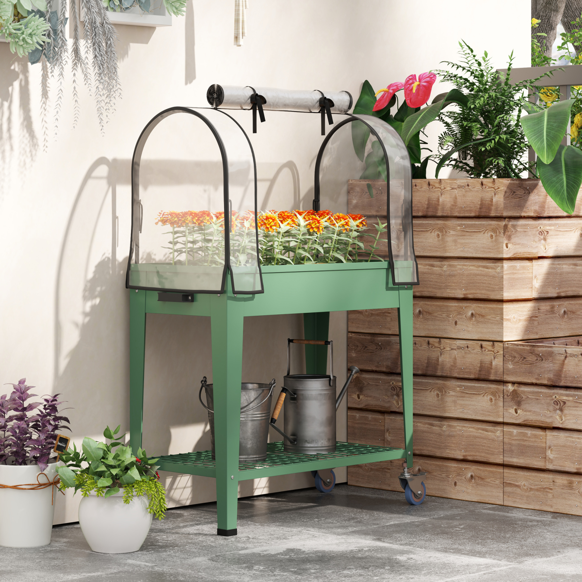 Mobile Raised Garden Bed with Greenhouse Cover