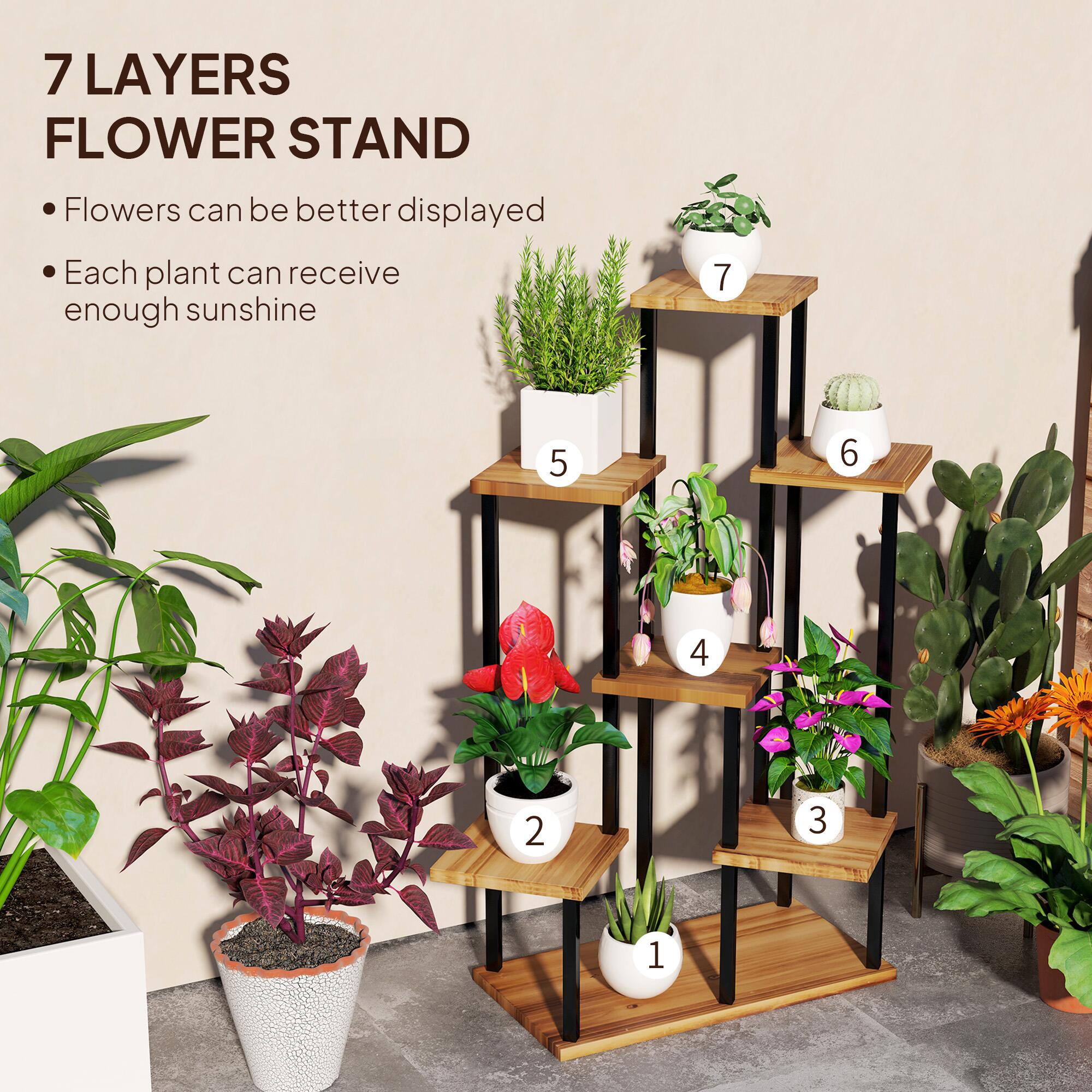 7 Tier Plant Stand Tall Steel Wood Plant Shelf