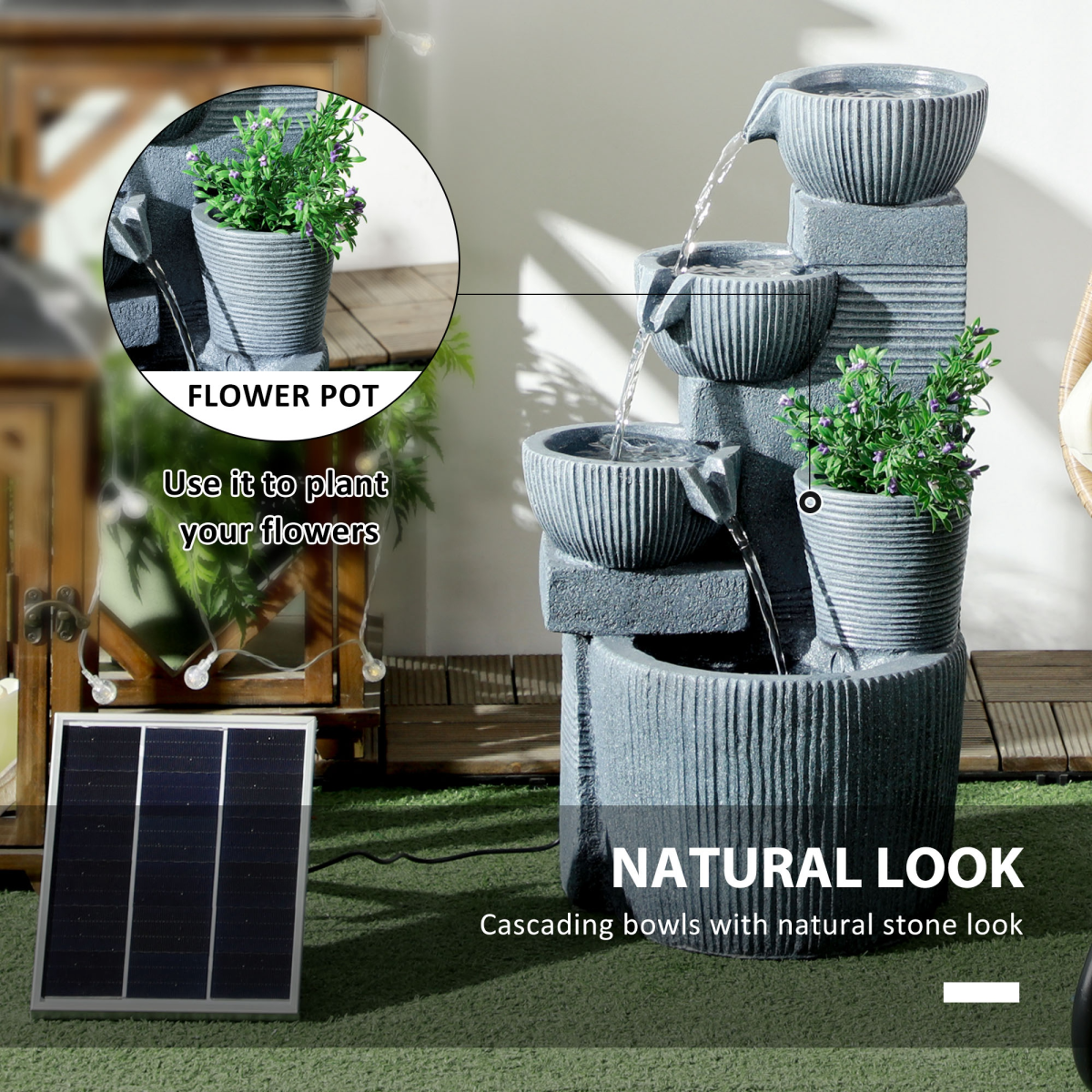 solar powered waterfall water feature for garden