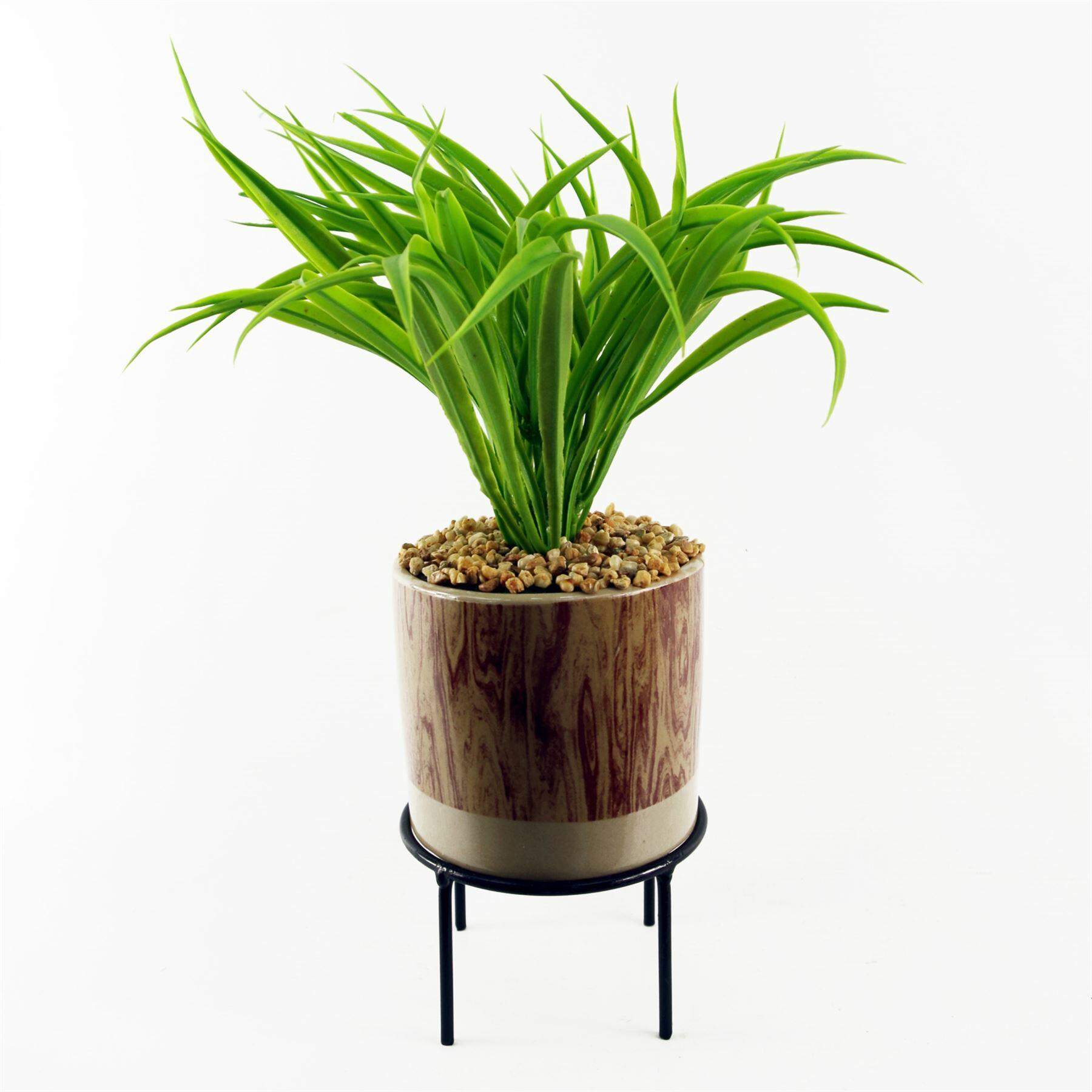 Artificial Grass with Ceramic Planter & Metal Stand