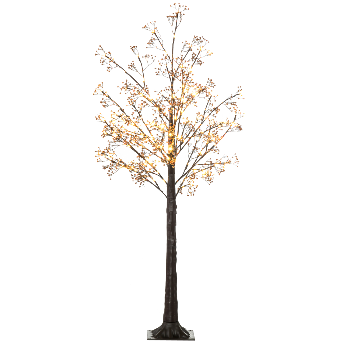 Warm white LED lights and baby breath flowers to decorate the artificial tree Pre-lit design saves your time in arranging the light LED lights consume little energy and are cool to touch The bendable branches allow for DIY tree shape Suitable for indoor and covered outdoor, including home, parties, patio, etc.