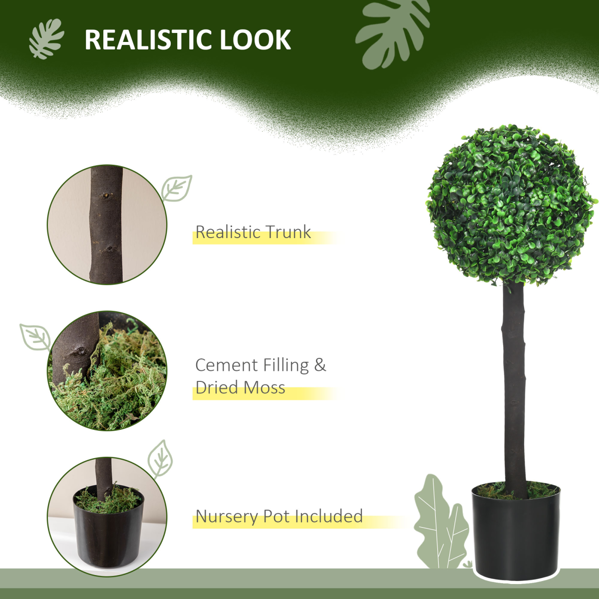 2 Potted Artificial Plants Boxwood Ball Trees Outdoor, 60cm
