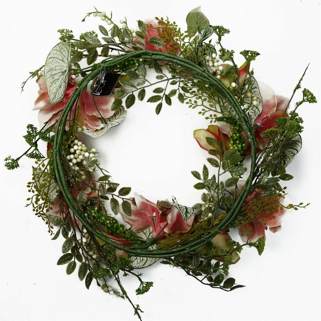 60cm Artificial Pink Lily Wreath