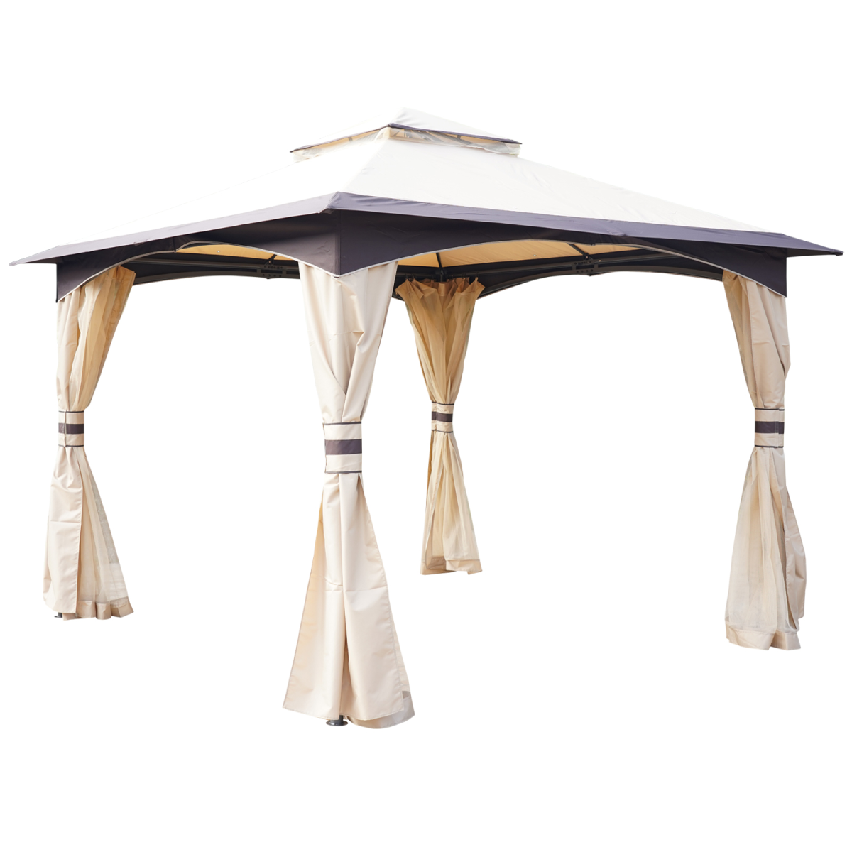 2-Tier Roof Gazebo Steel Frame Mesh Sidewalls
