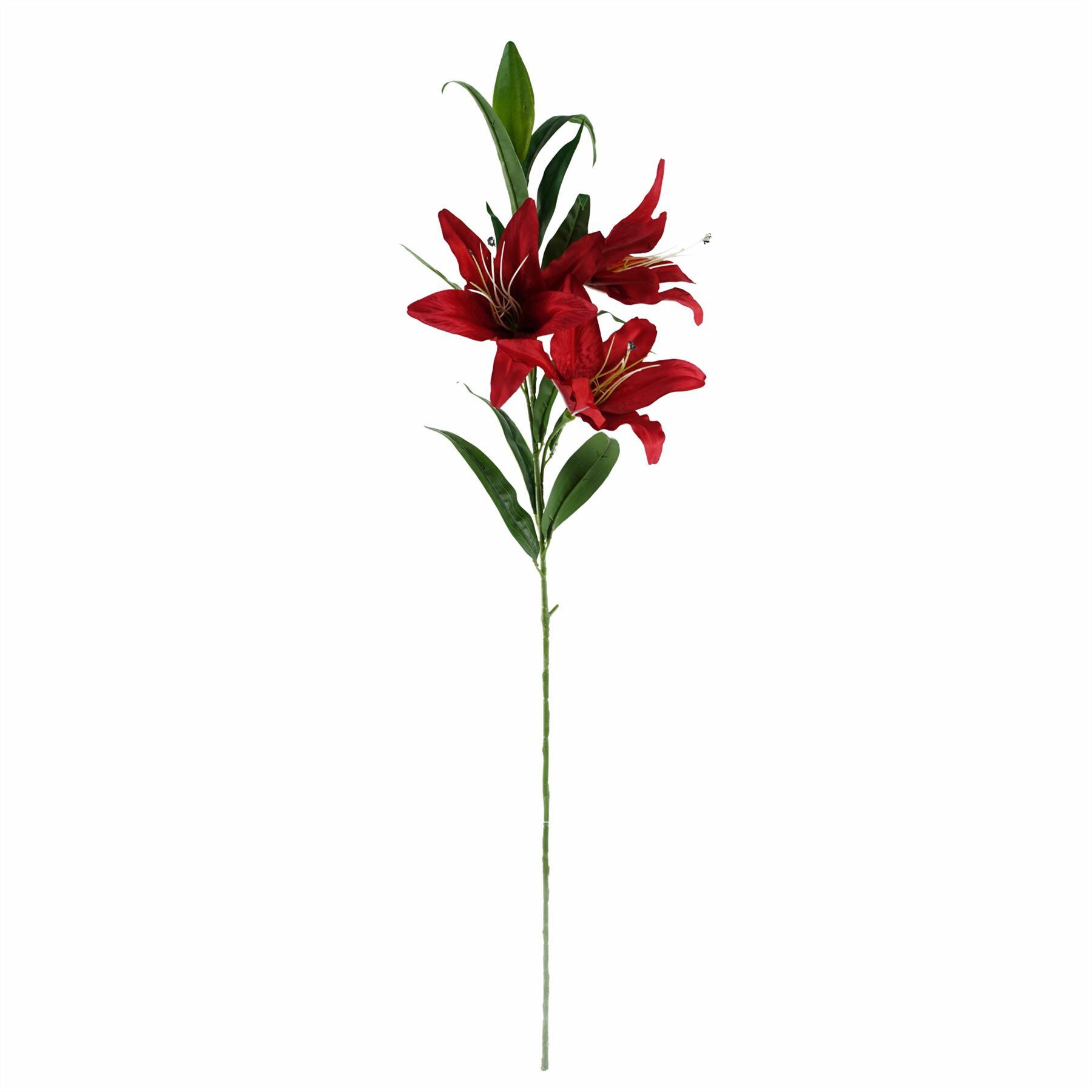 Artificial Red Lily Arrangement Silver Glass Vase