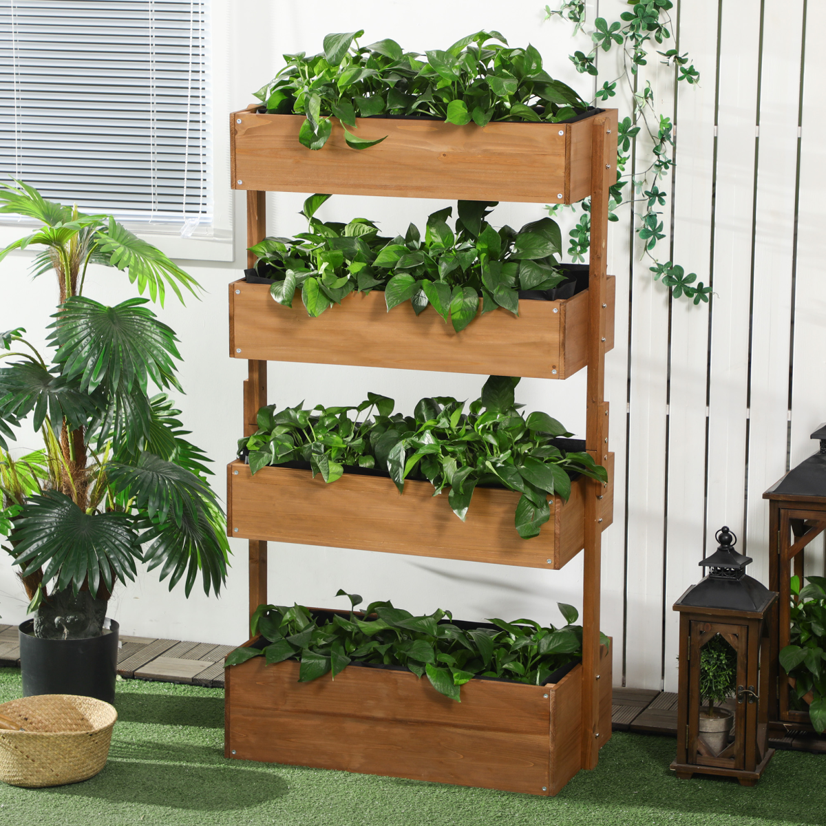 Raised Garden Bed Wooden Plant Stand Orange