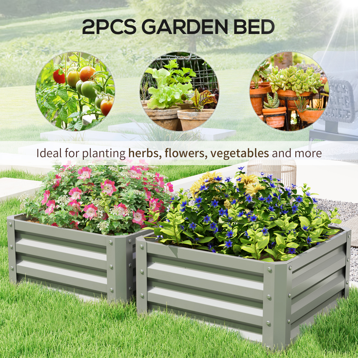 Set of 2 Raised Garden Bed Galvanised Planter Box