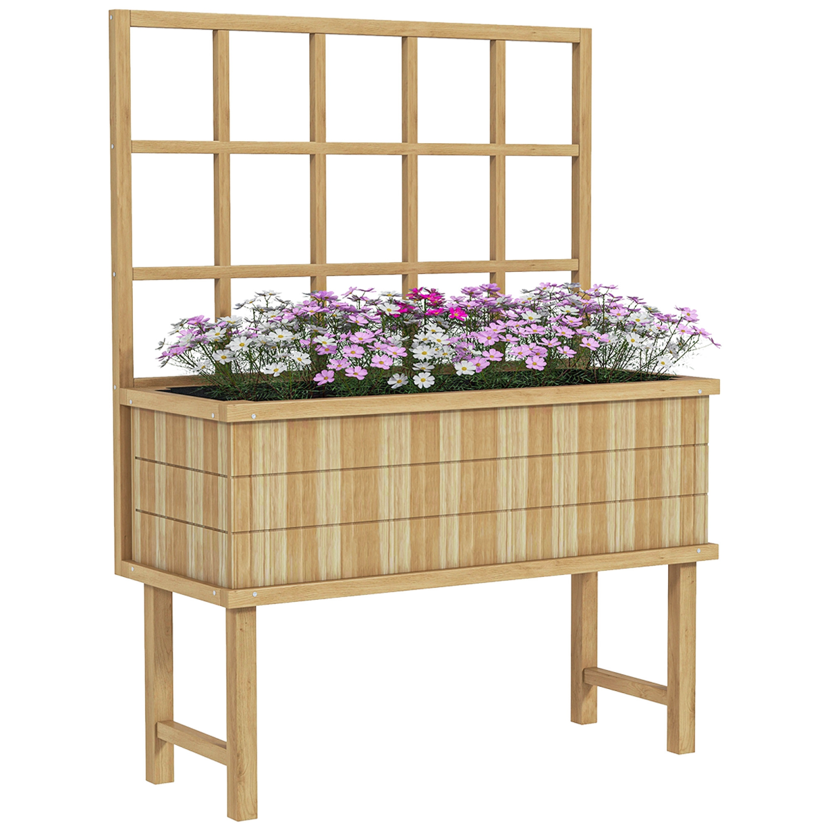 Wood Raised Planter with Trellis, Garden Bed