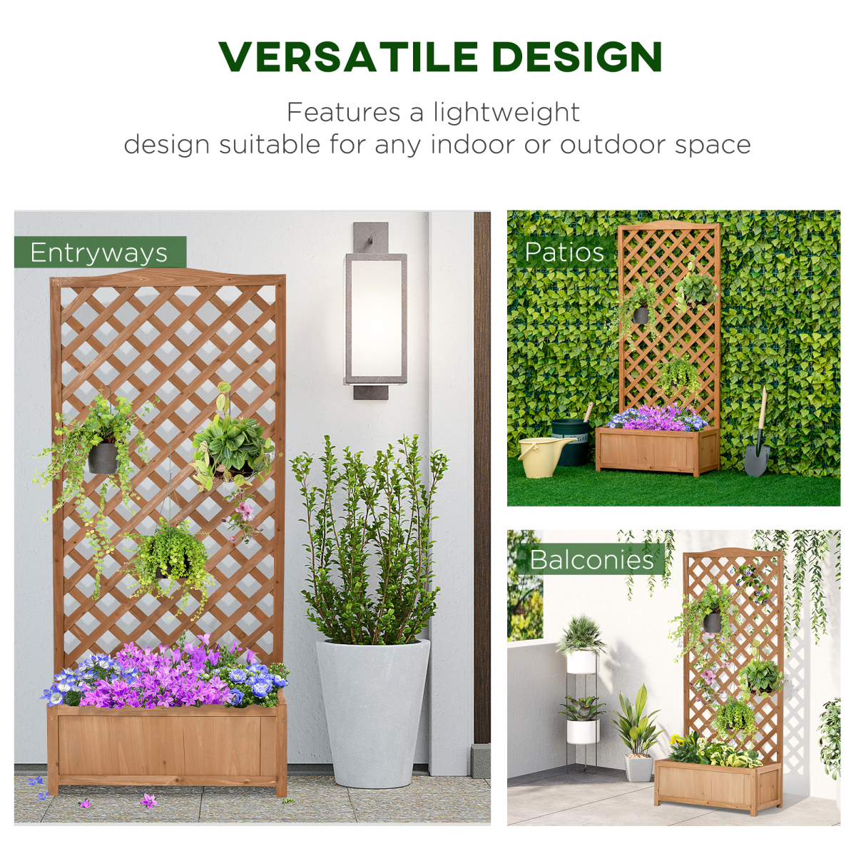 Garden Wooden Planter Box with Trellis