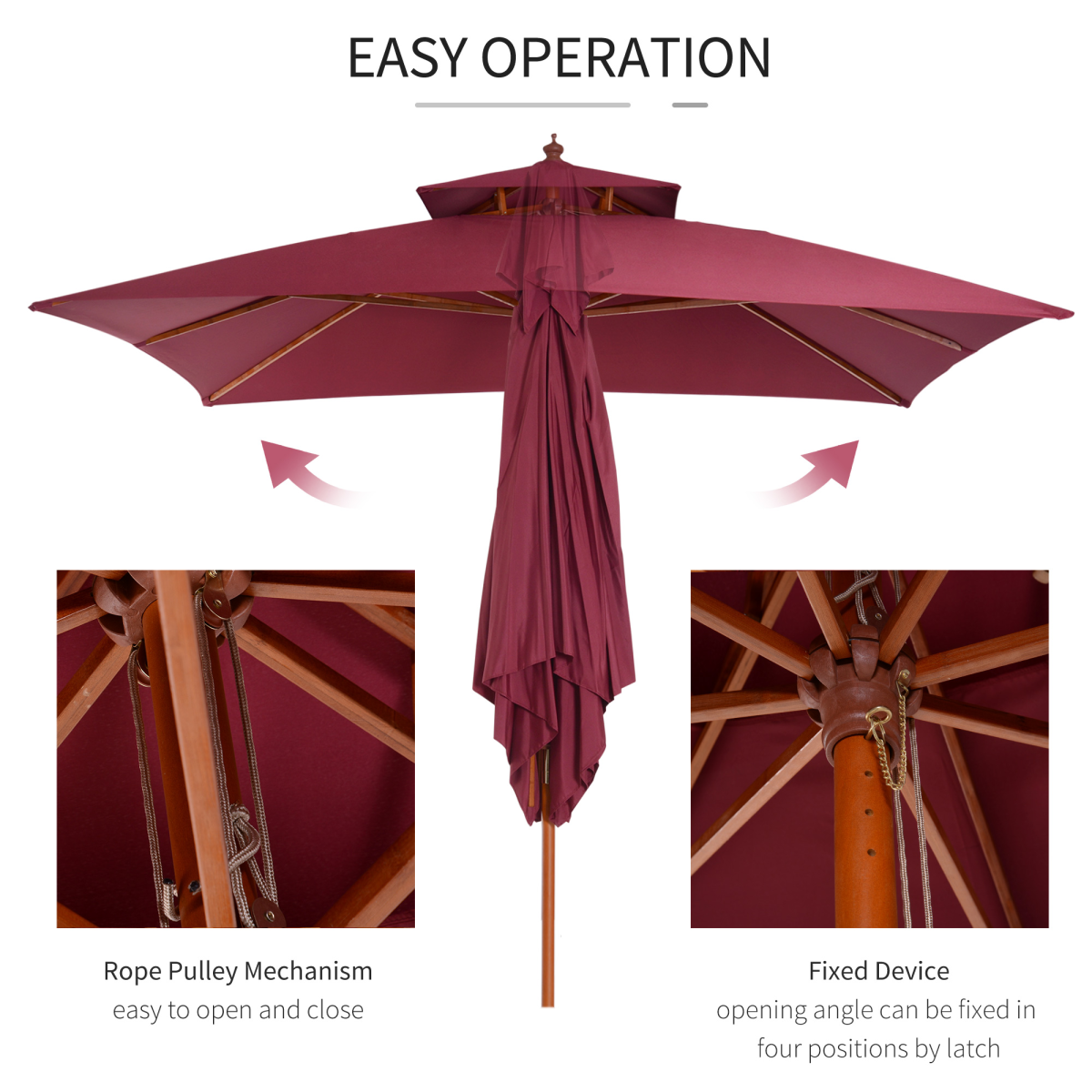 3m Patio Umbrella Bamboo Umbrella Parasol - Wine Red