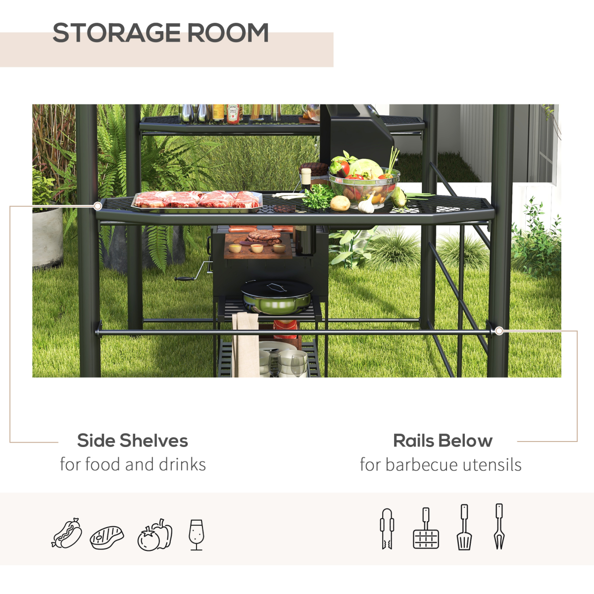 BBQ Patio Canopy Gazebo with Polycarbonate Roof 2 Shelves