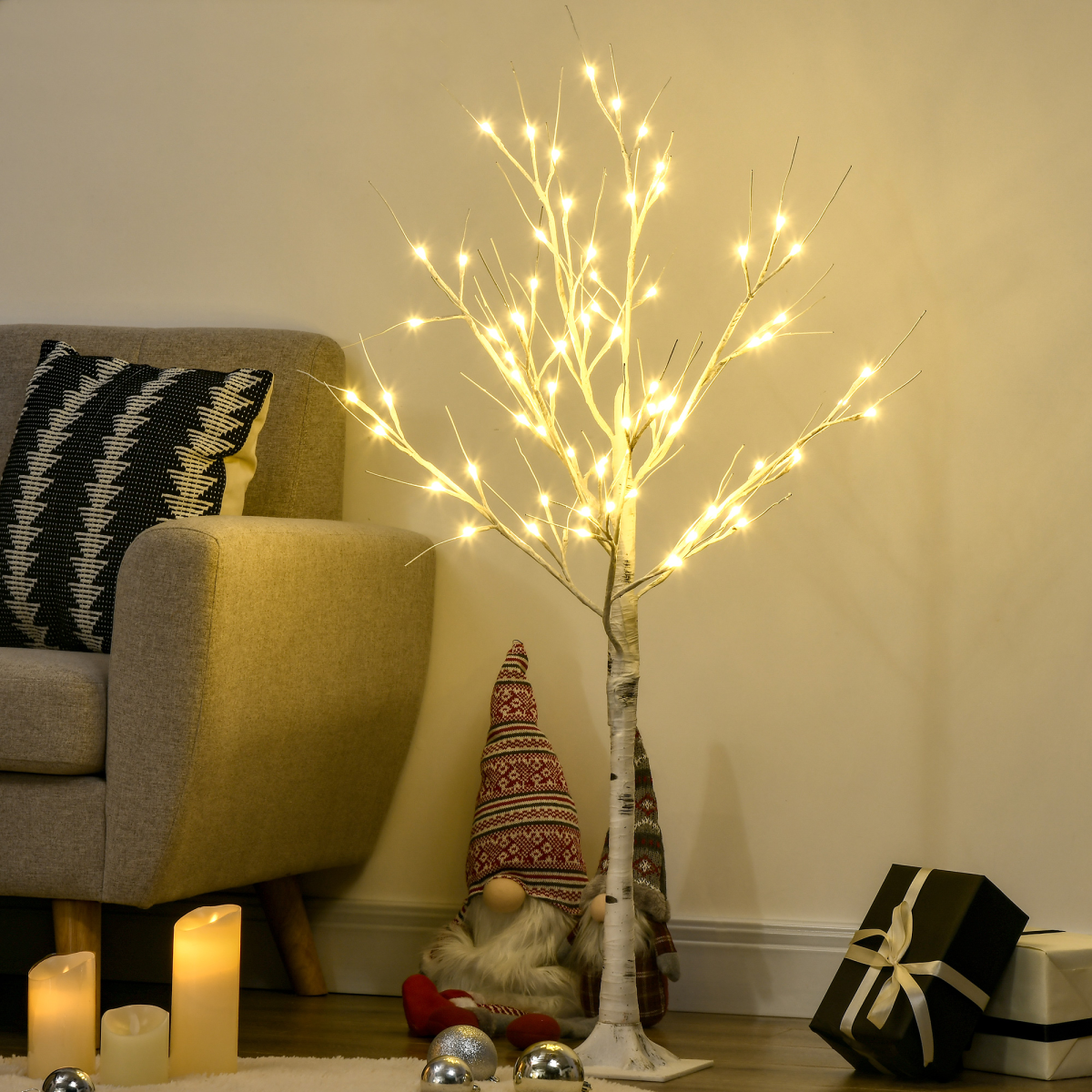 4ft Artificial White Birch Tree - Warm White Pre-Lit LED Light