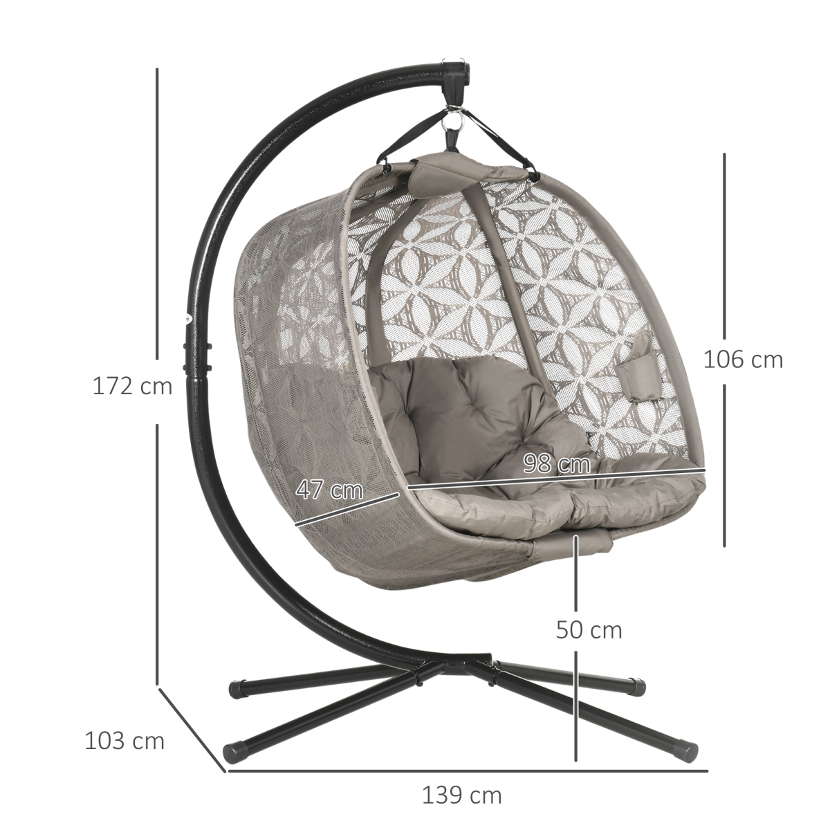 Double Hanging Swing Chair Stand & Cup Holders, Brown