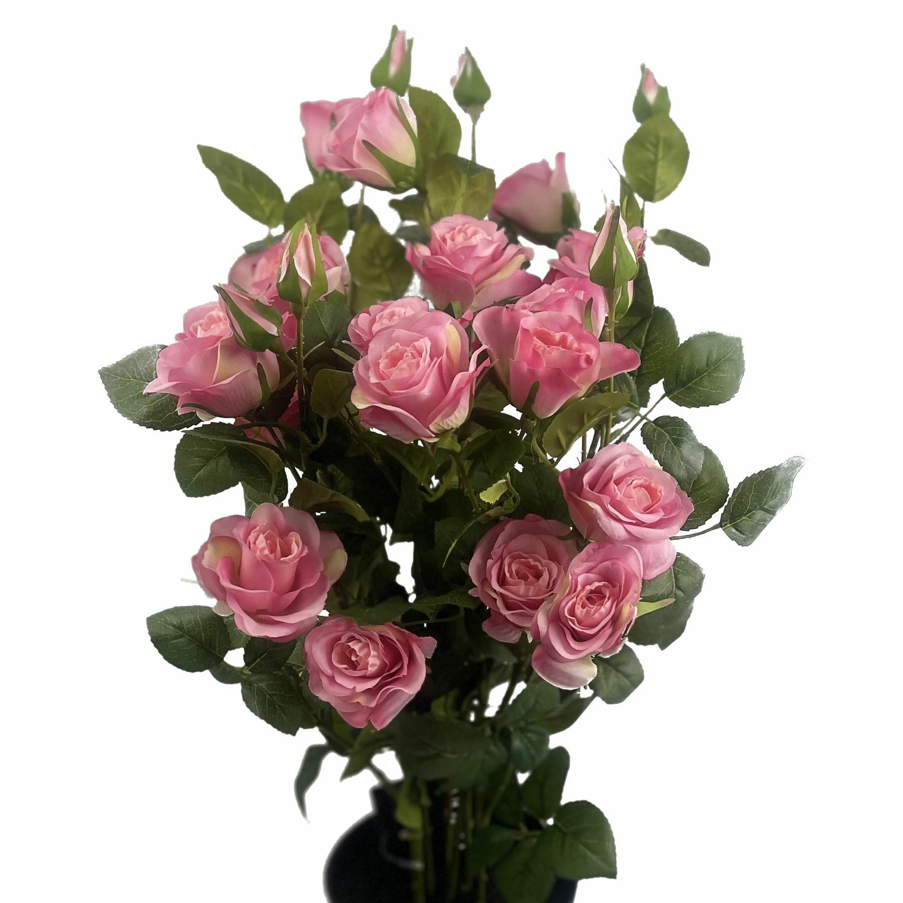 Premium Rose Bush Pink Silk Flowers and Leaves