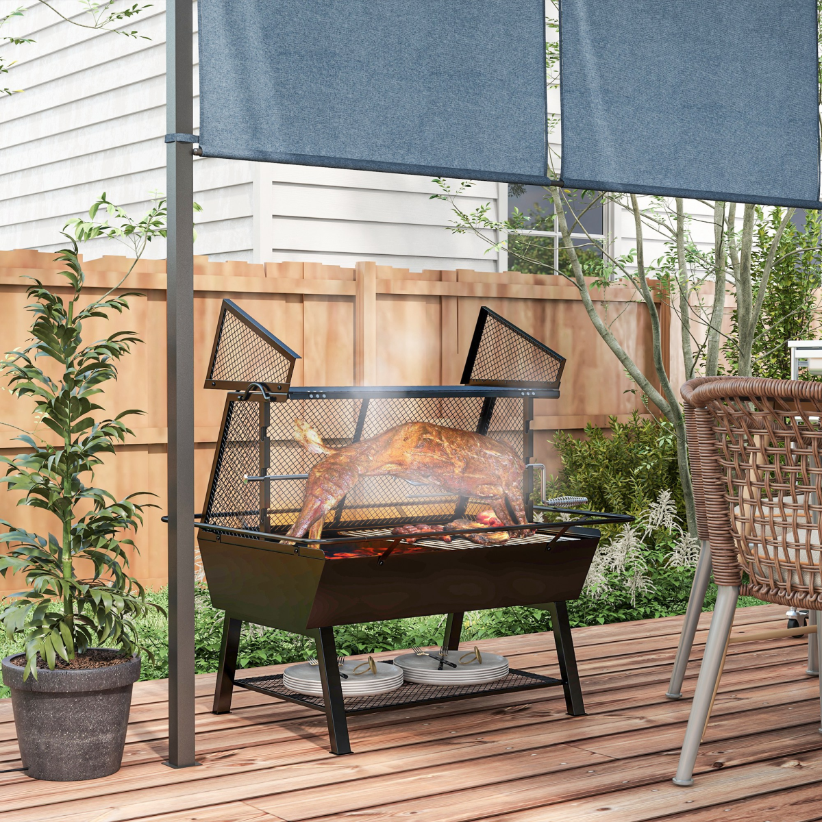 3-in-1 BBQ Rotisserie Grill Roaster Fire Pit for Outdoor