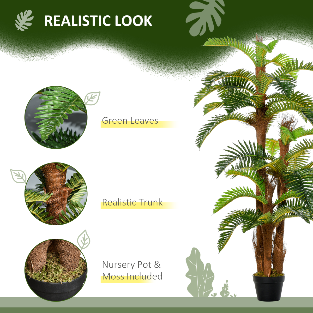 Artificial Fern Tree 36 Leaves with Nursery Pot, Fake Plant 150cm