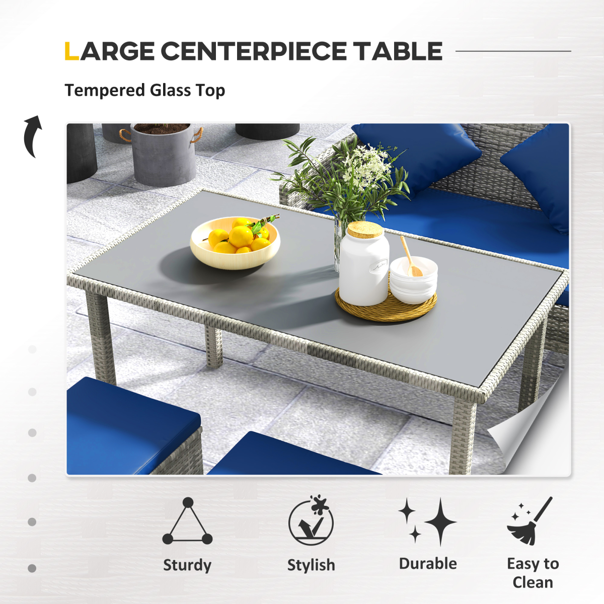 outsunny 5pcs rattan dining corner sofa set, garden