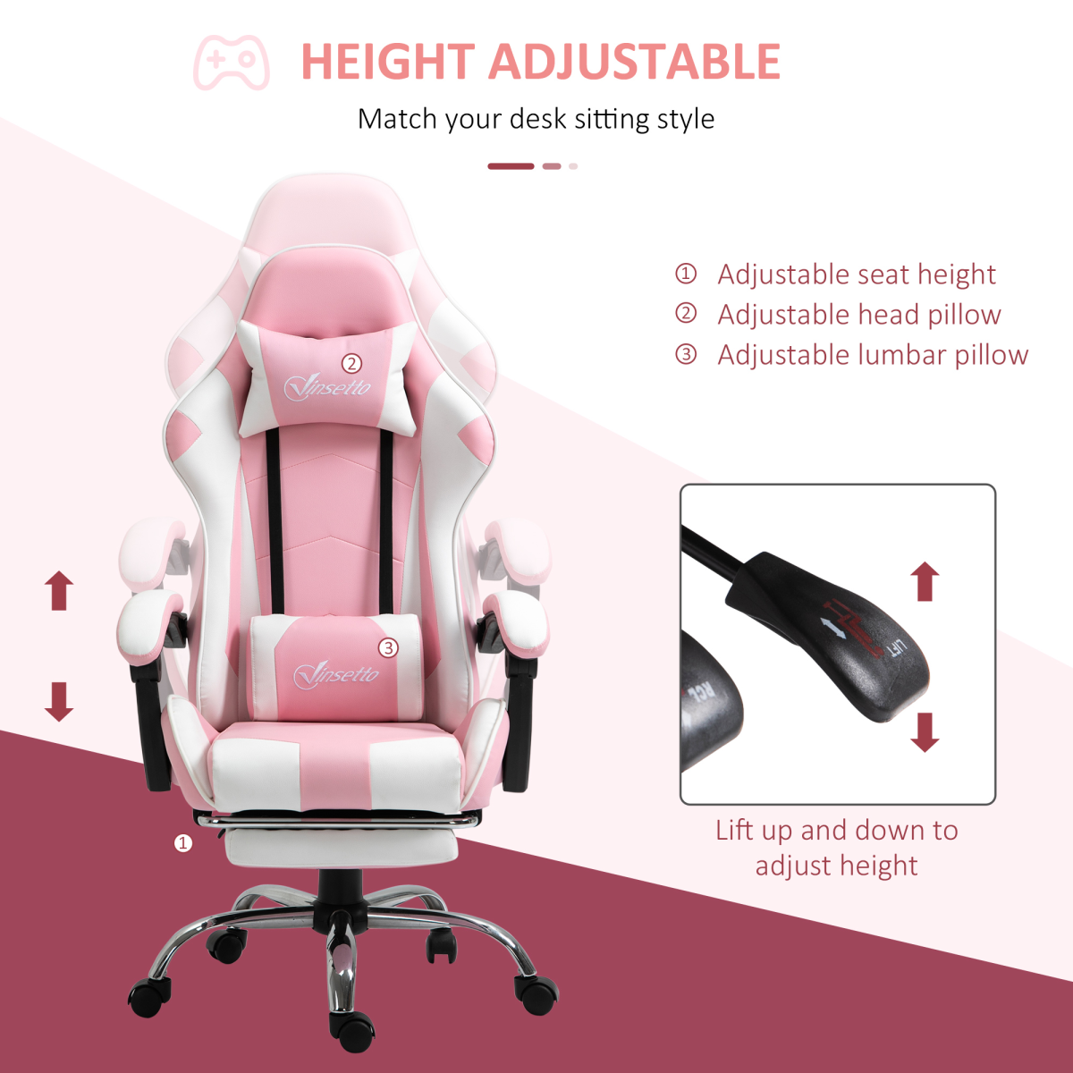 racing gaming chair w lumbar support home office view 4