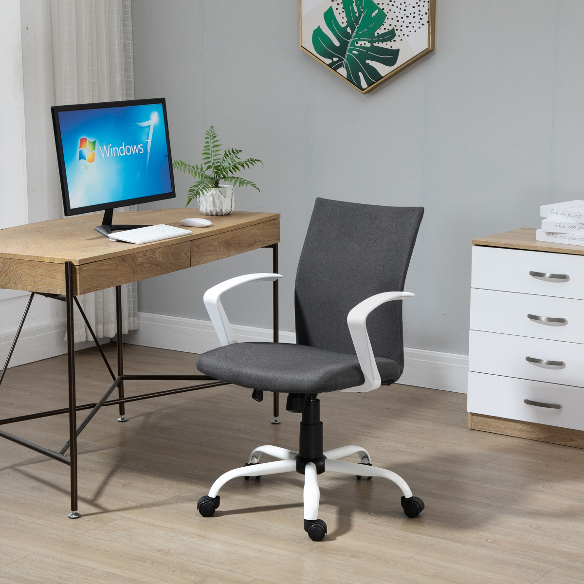 office chair linen swivel computer desk chair home view 2