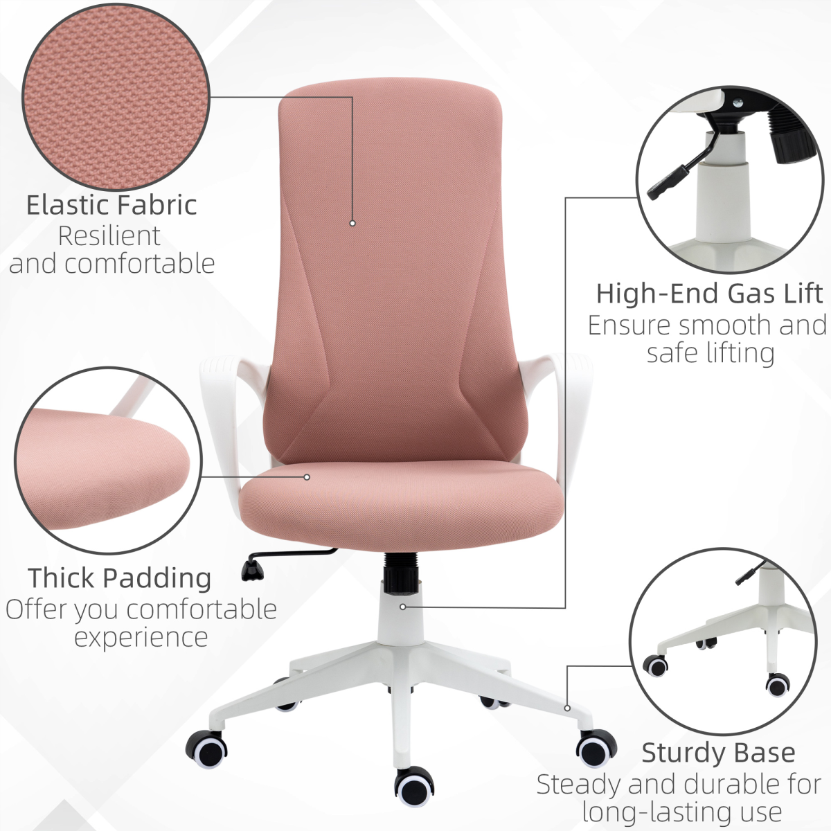 vinsetto highback home office chair height adjustable elastic view 7