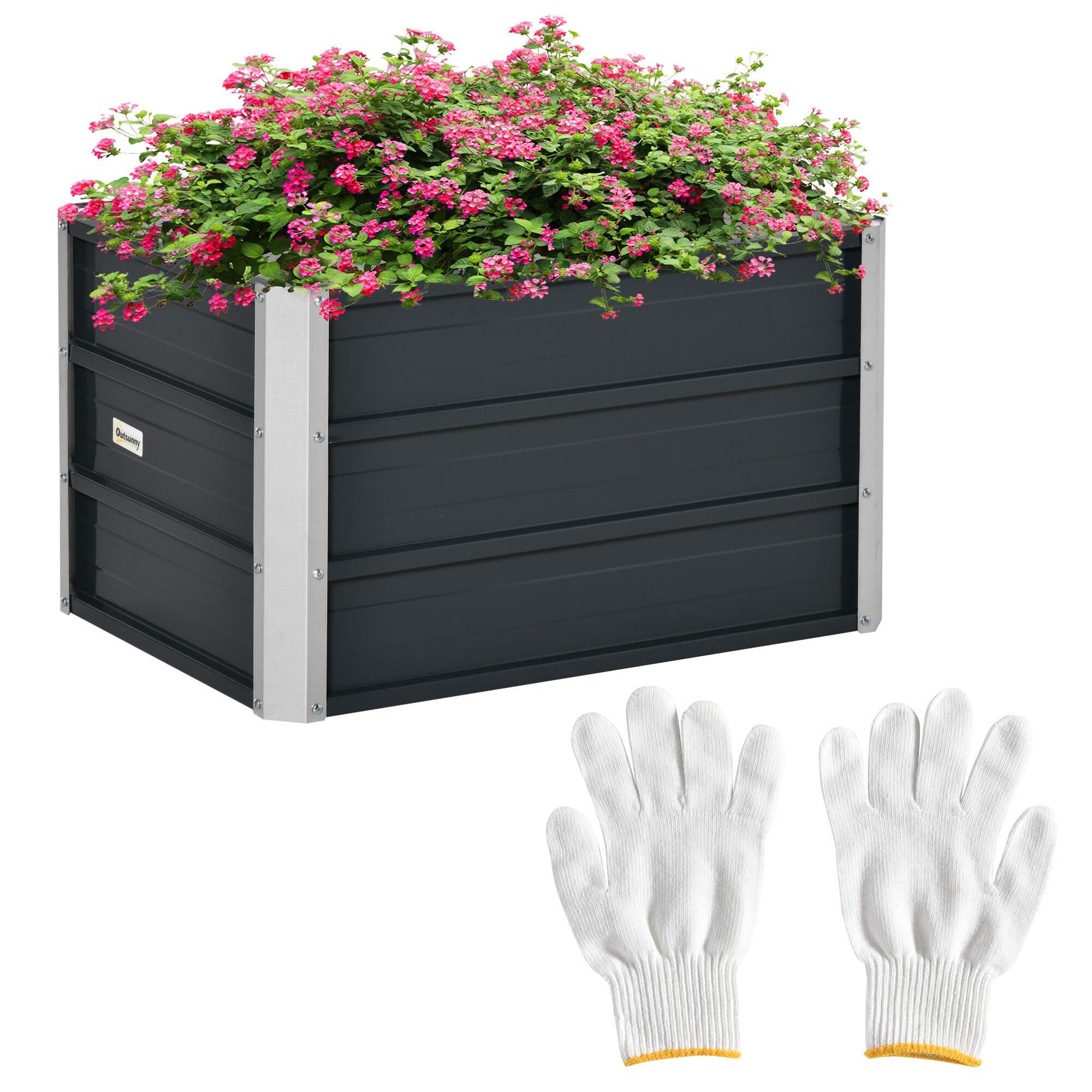raised garden bed, elevated planter box & gloves,