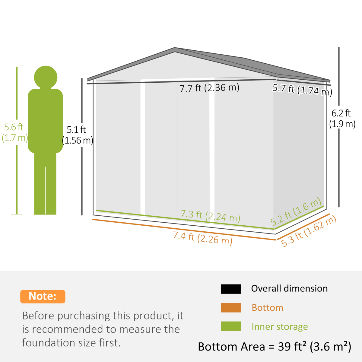 outsunny 8 x 6ft garden storage shed w/