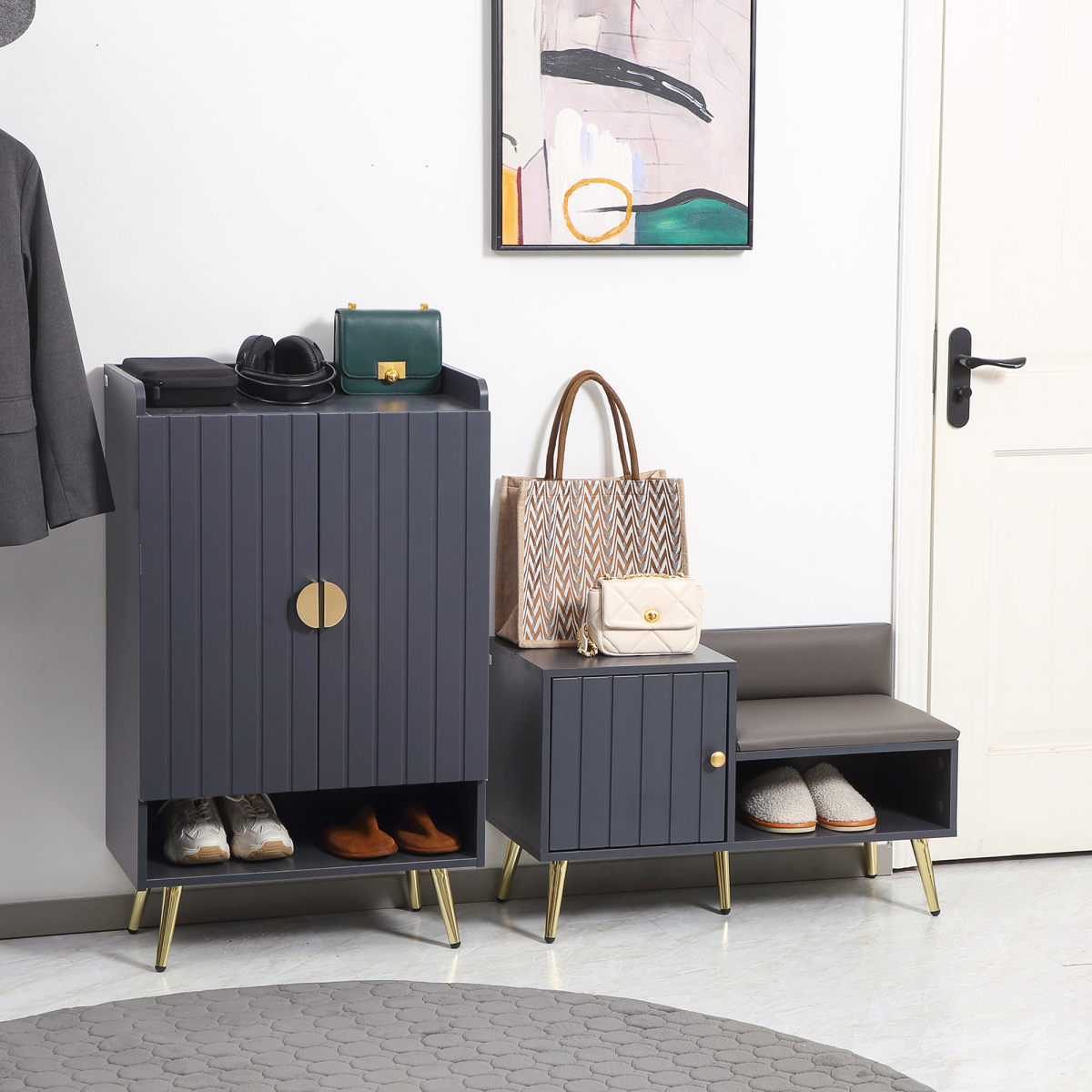 shoe bench with storage cabinet seating cushion for view 2