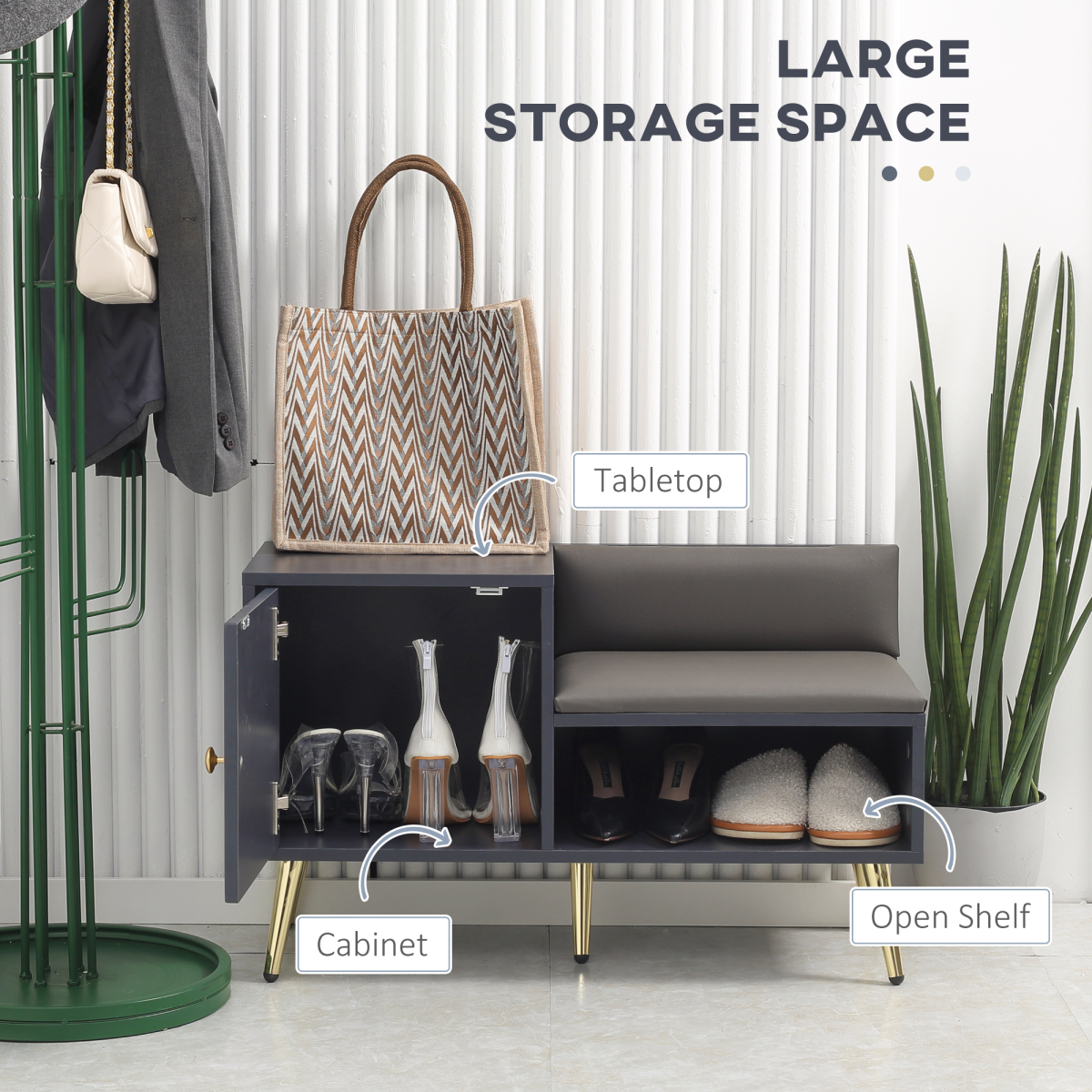 shoe bench with storage cabinet seating cushion for view 4