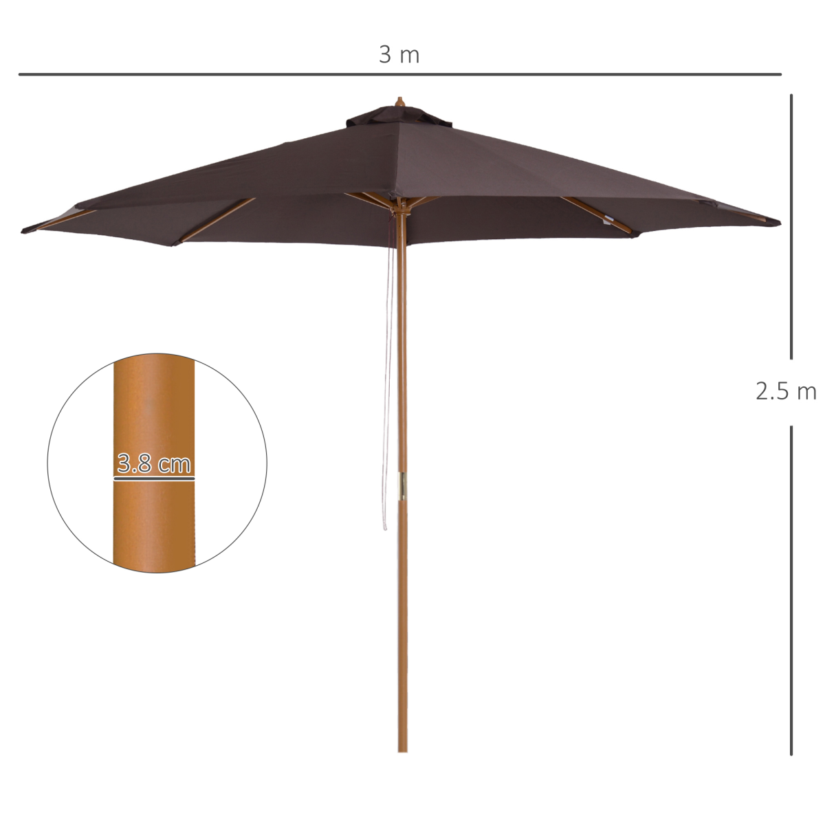 3m bamboo wooden market patio umbrella garden parasol view 3