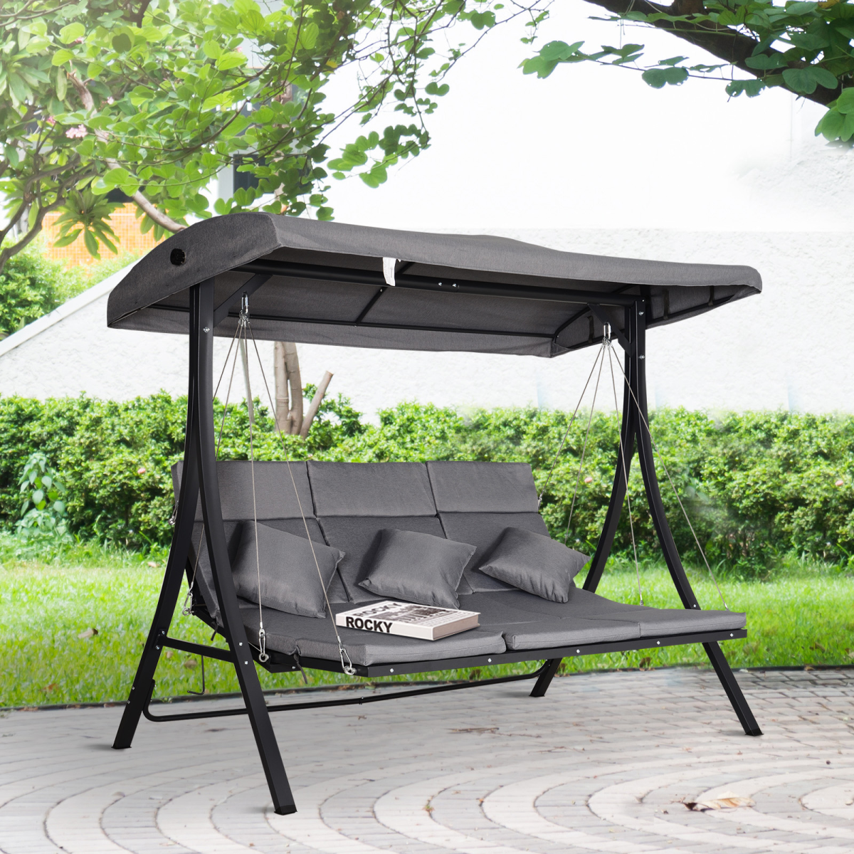 steel pipe 3seater outdoor garden recliner swing chair view 2