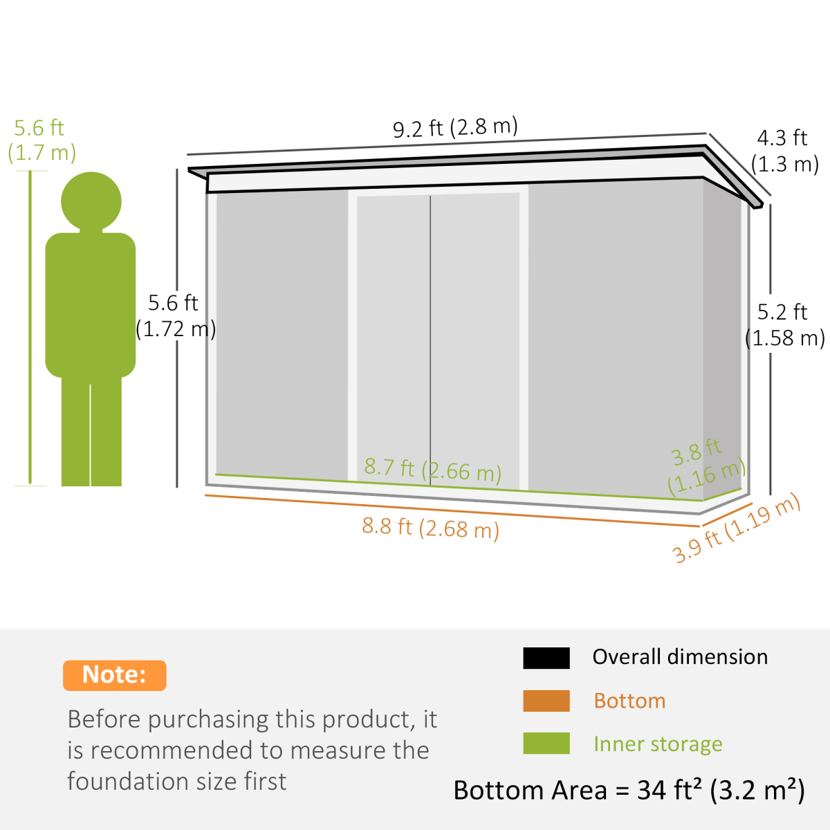 9ft x 425ft garden metal storage shed equipment view 3