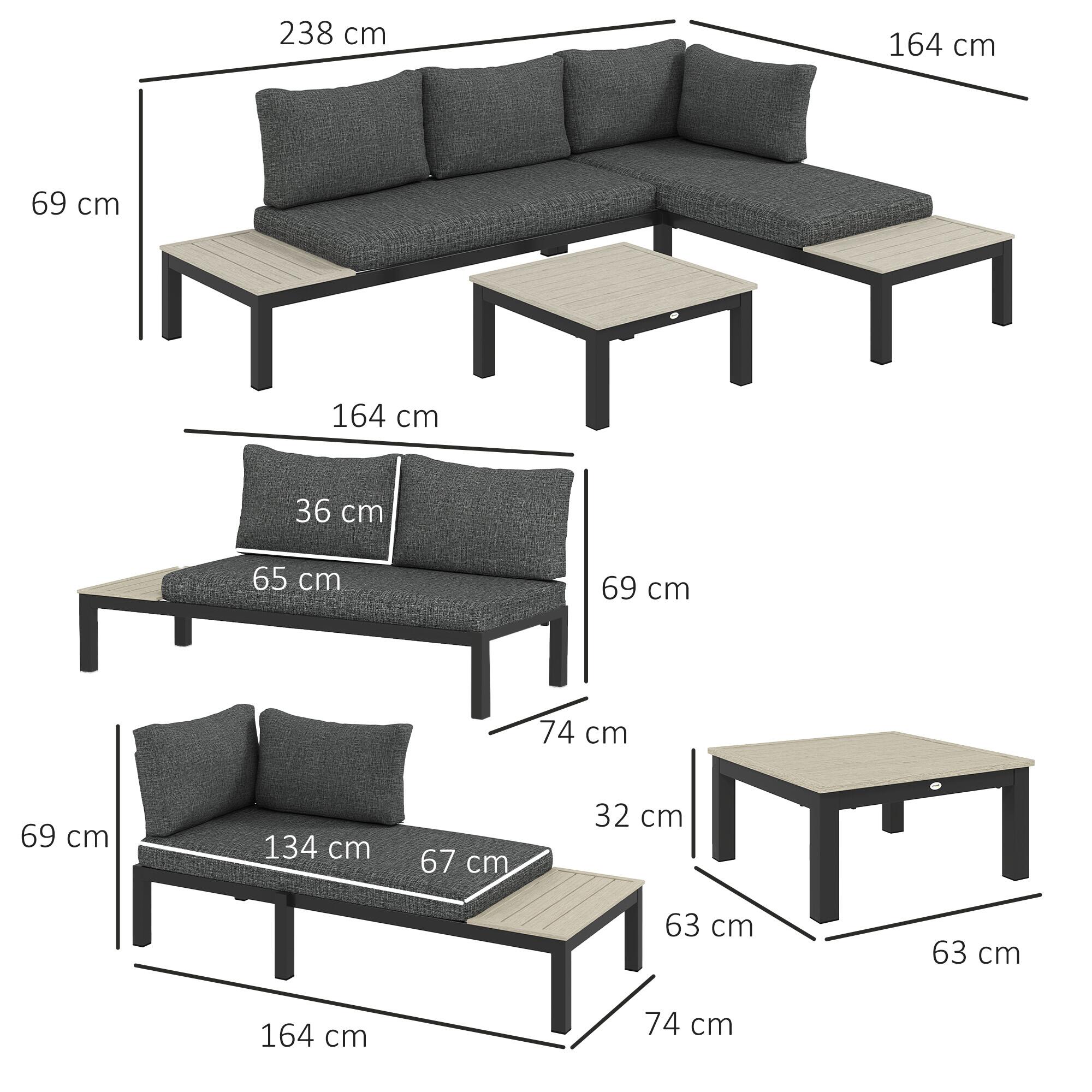 outsunny 3pcs garden sectional sofa side table furniture view 5