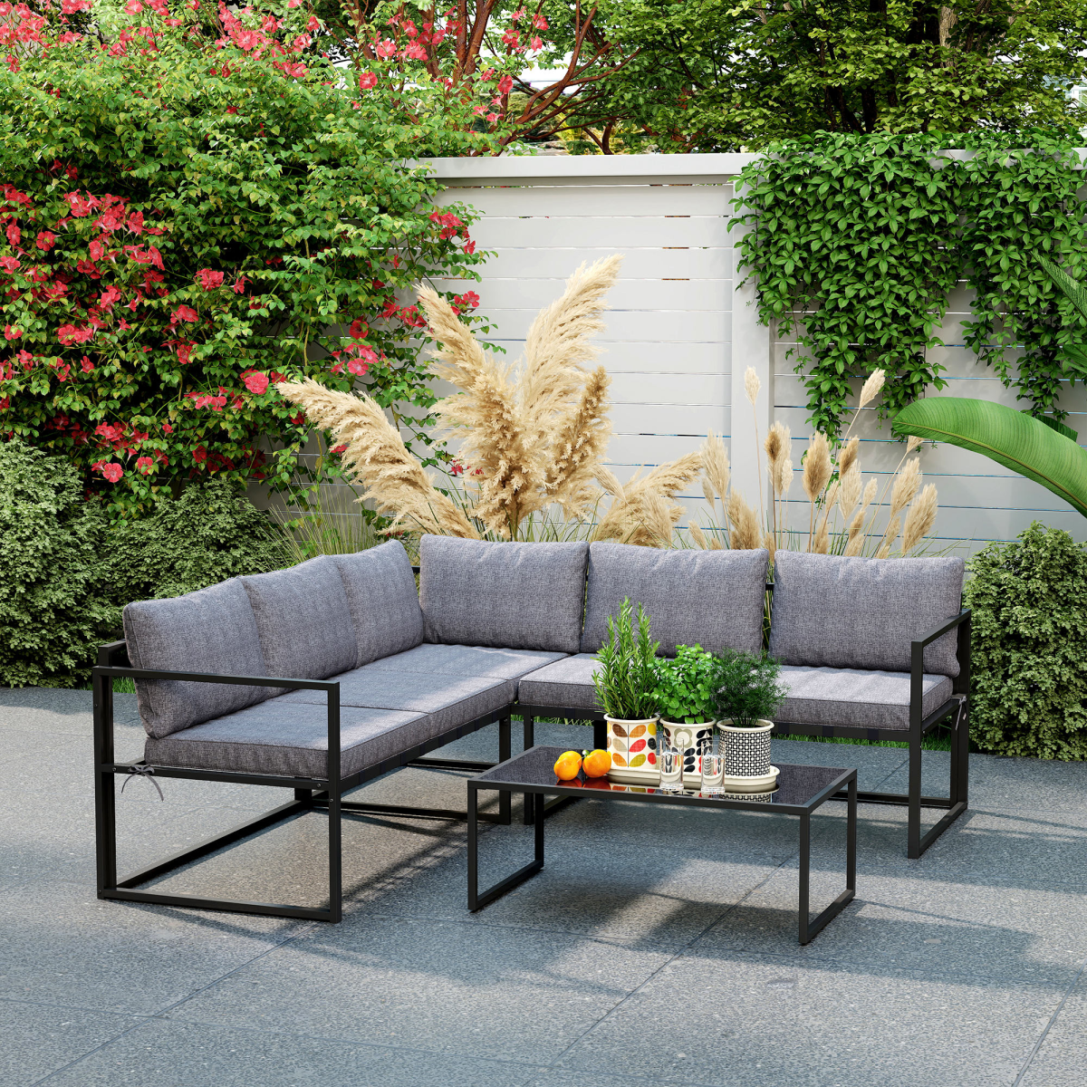 outsunny 3 piece l shaped garden furniture set view 9