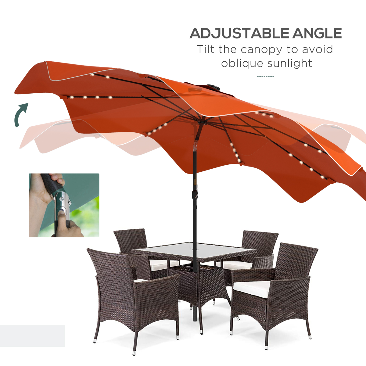 outsunny garden parasol umbrella with led lights and view 5