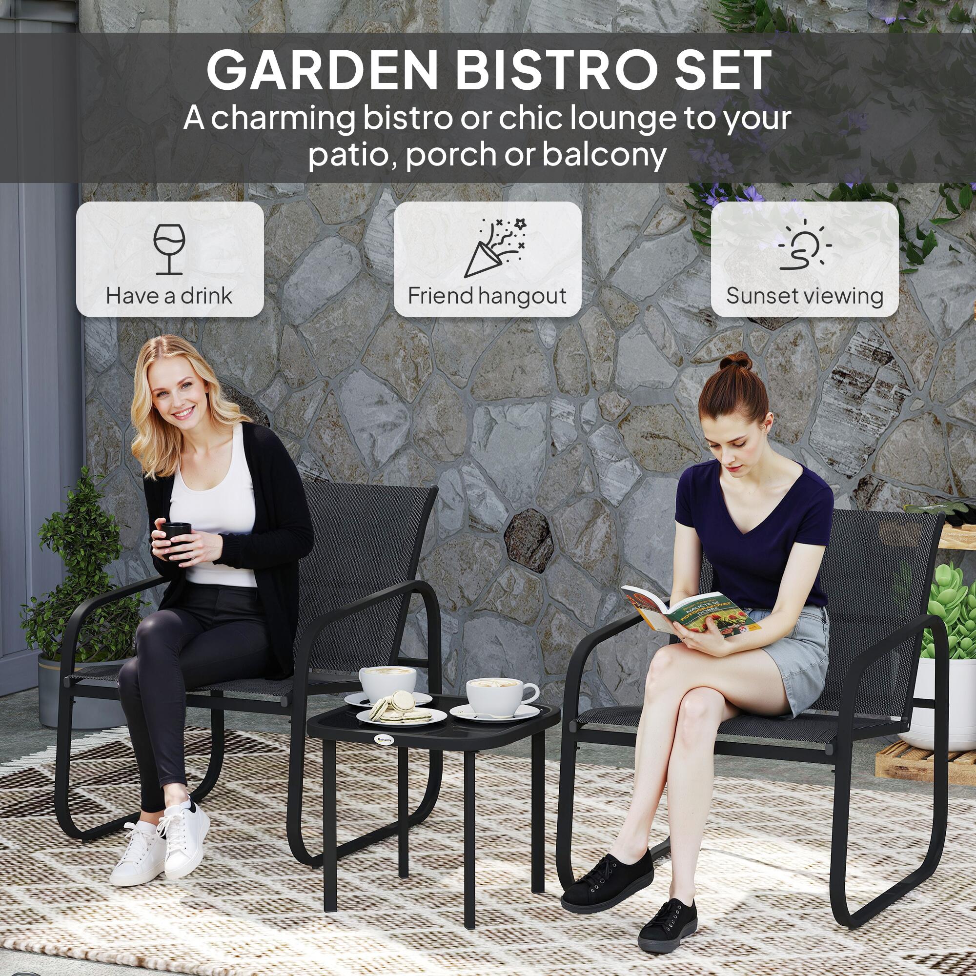 outsunny garden bistro set metal garden furniture set view 3