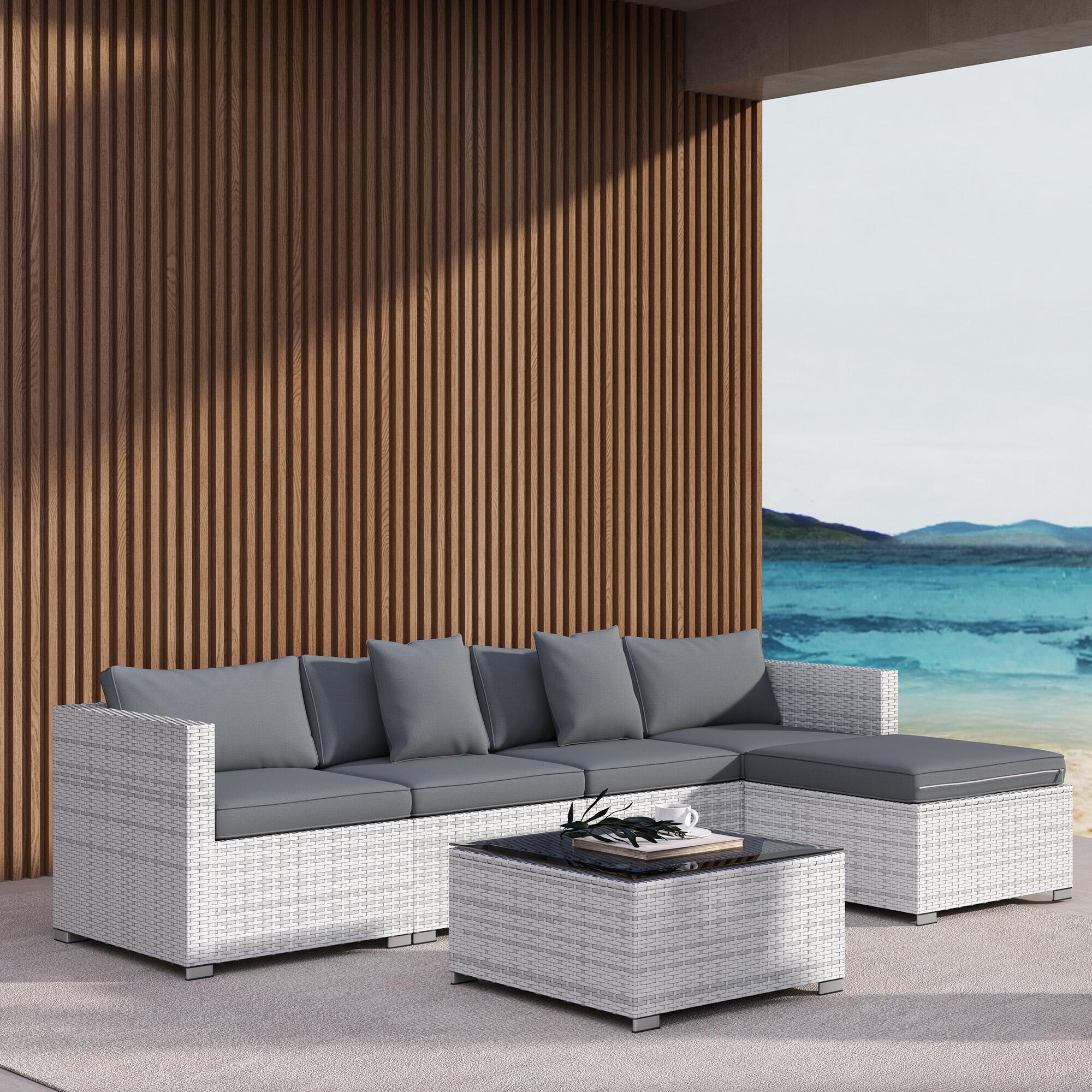 outsunny 6 pieces rattan furniture set garden sofa view 9