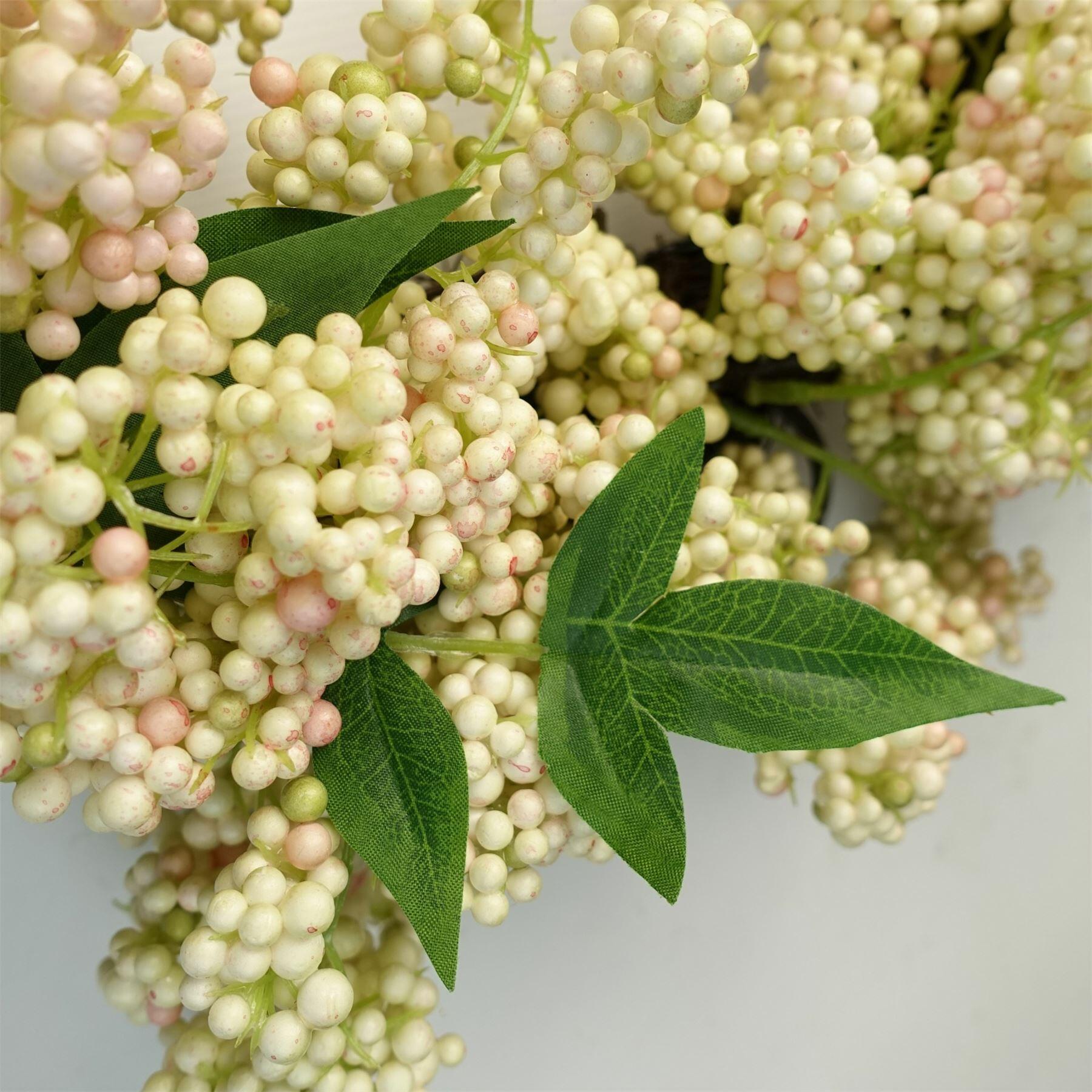 image of 55cm artificial hanging white berries wreath view 35