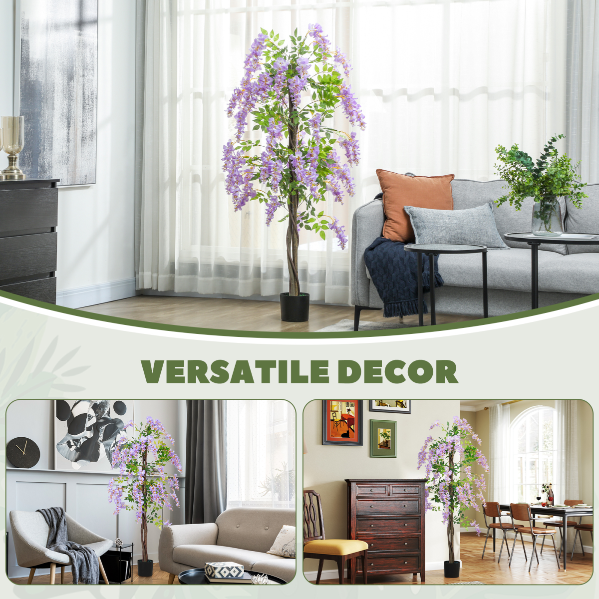 image of artificial wisteria flower with 756 leaves and 54 flowers, purple view 6