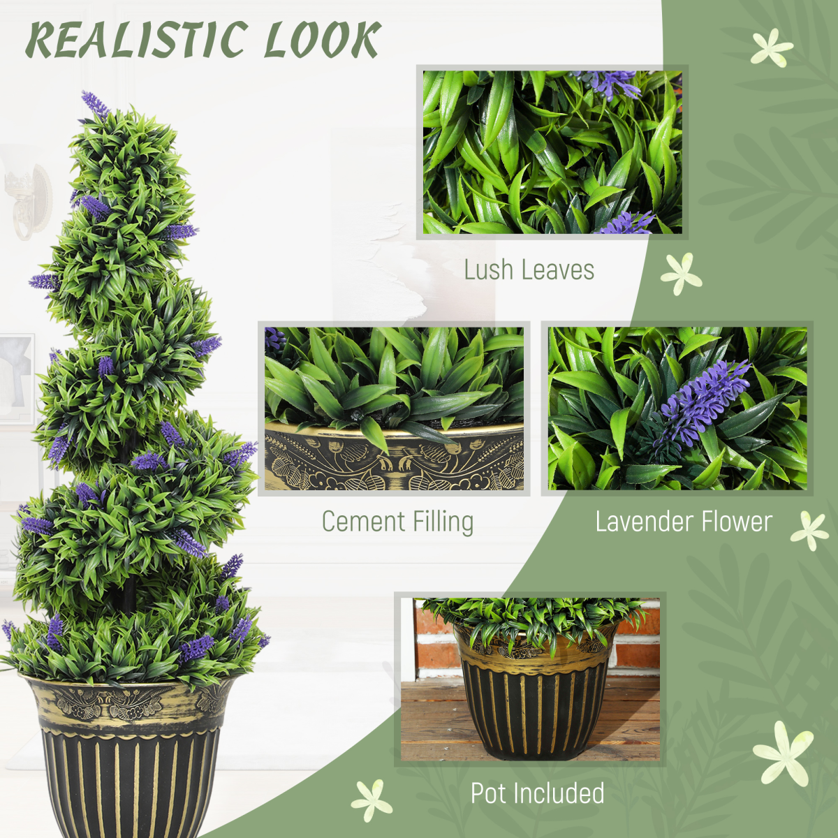 image of set of 2 decorative artificial plants with lavender and pot, 90cm view 3