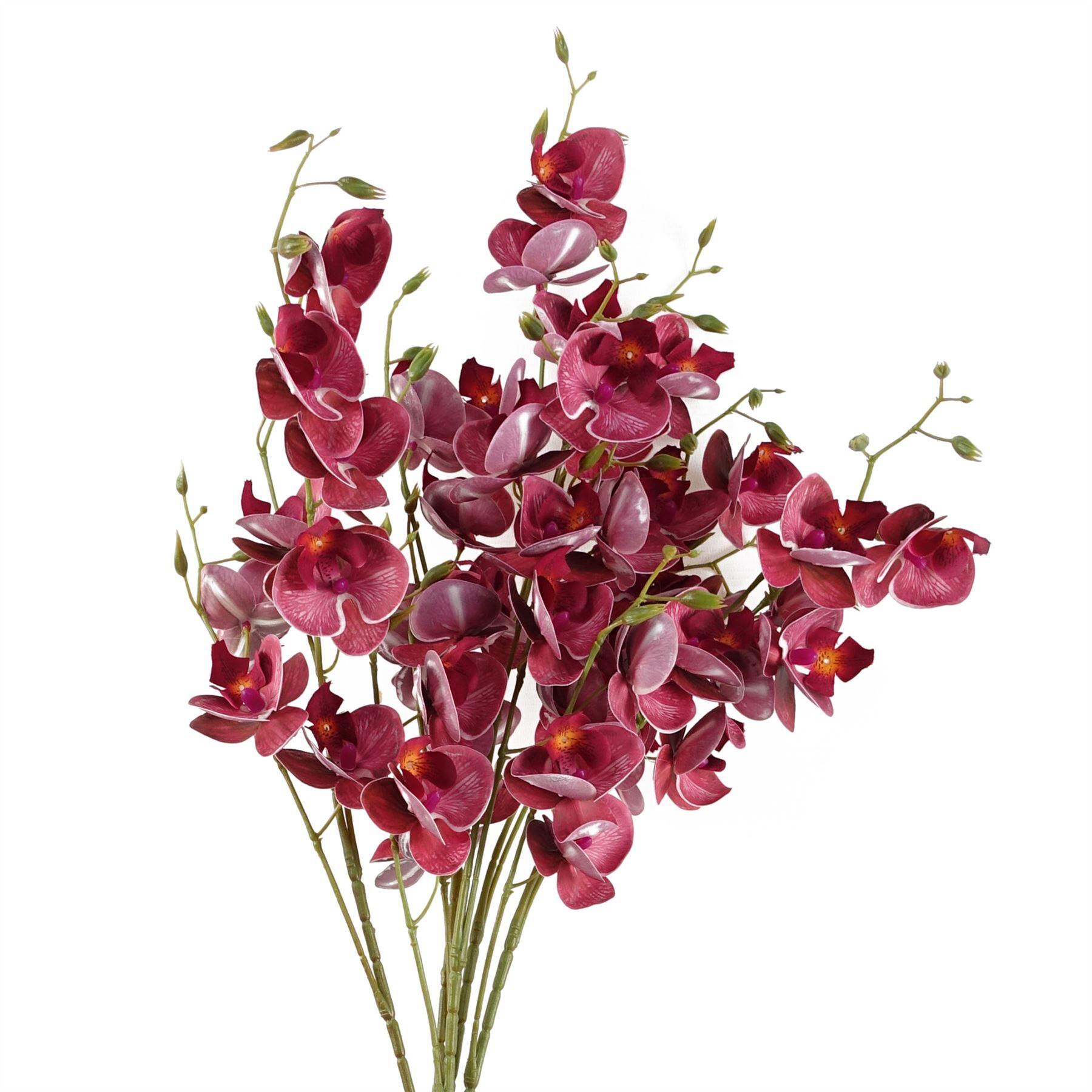 image of pack of 6 x 80cm dark pink artificial mini orchid stem