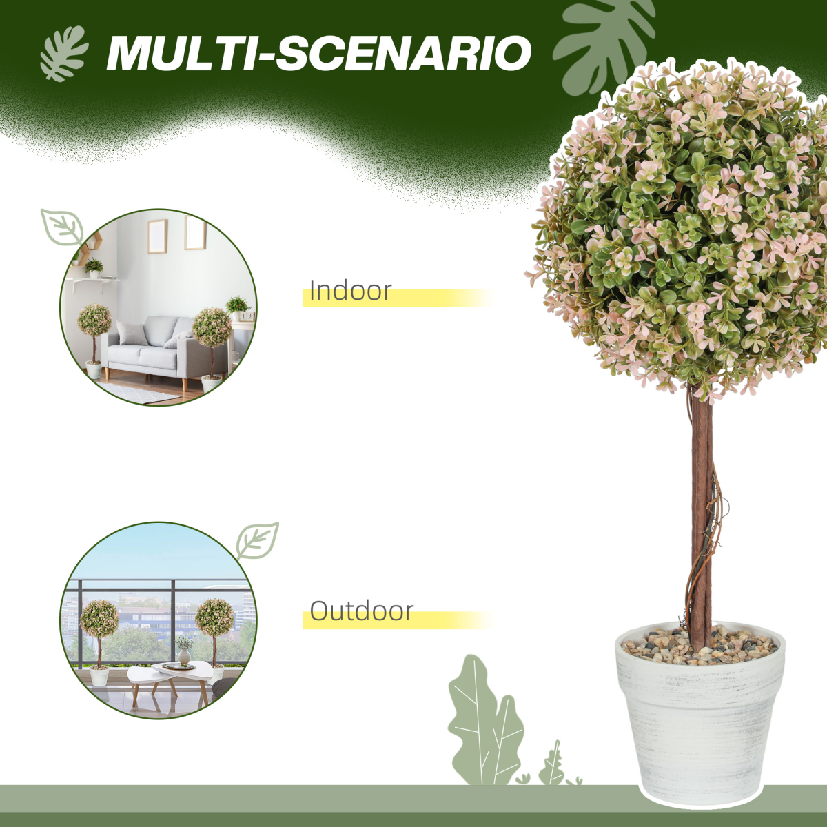 image of set of 2 decorative artificial plants, cream white view 4
