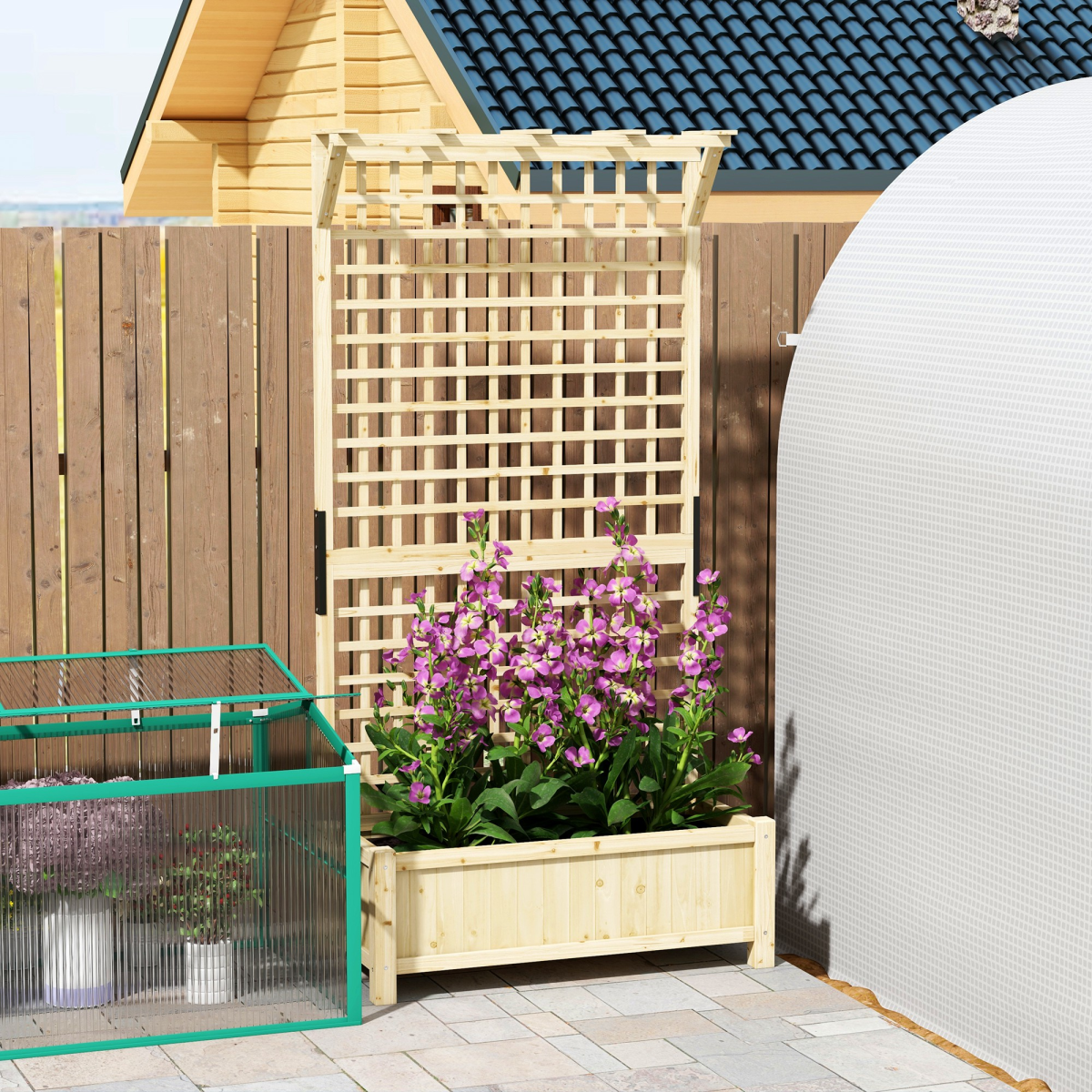 top view of wood planter with trellis for climbing plants vines planter box natural