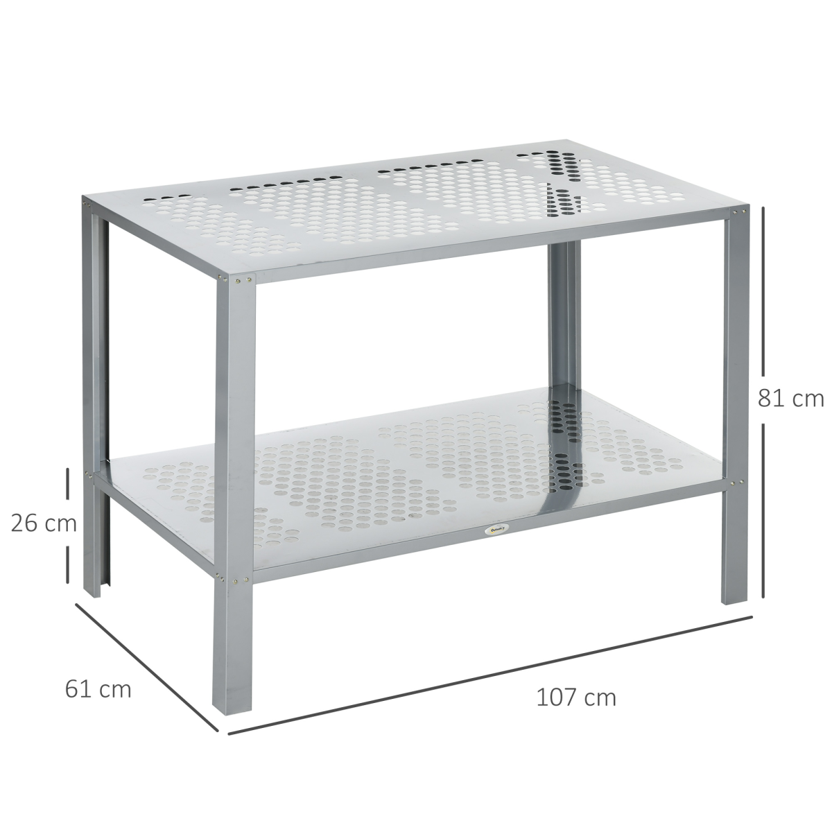 close-up of 2-tier plant stand storage organizer steel display shelf for patio details