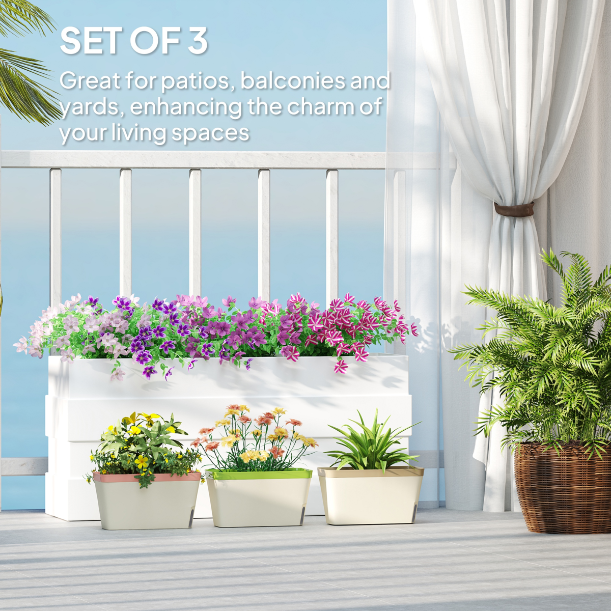 close-up of outsunny 3 pcs self watering plant pots w/ visual water level window details