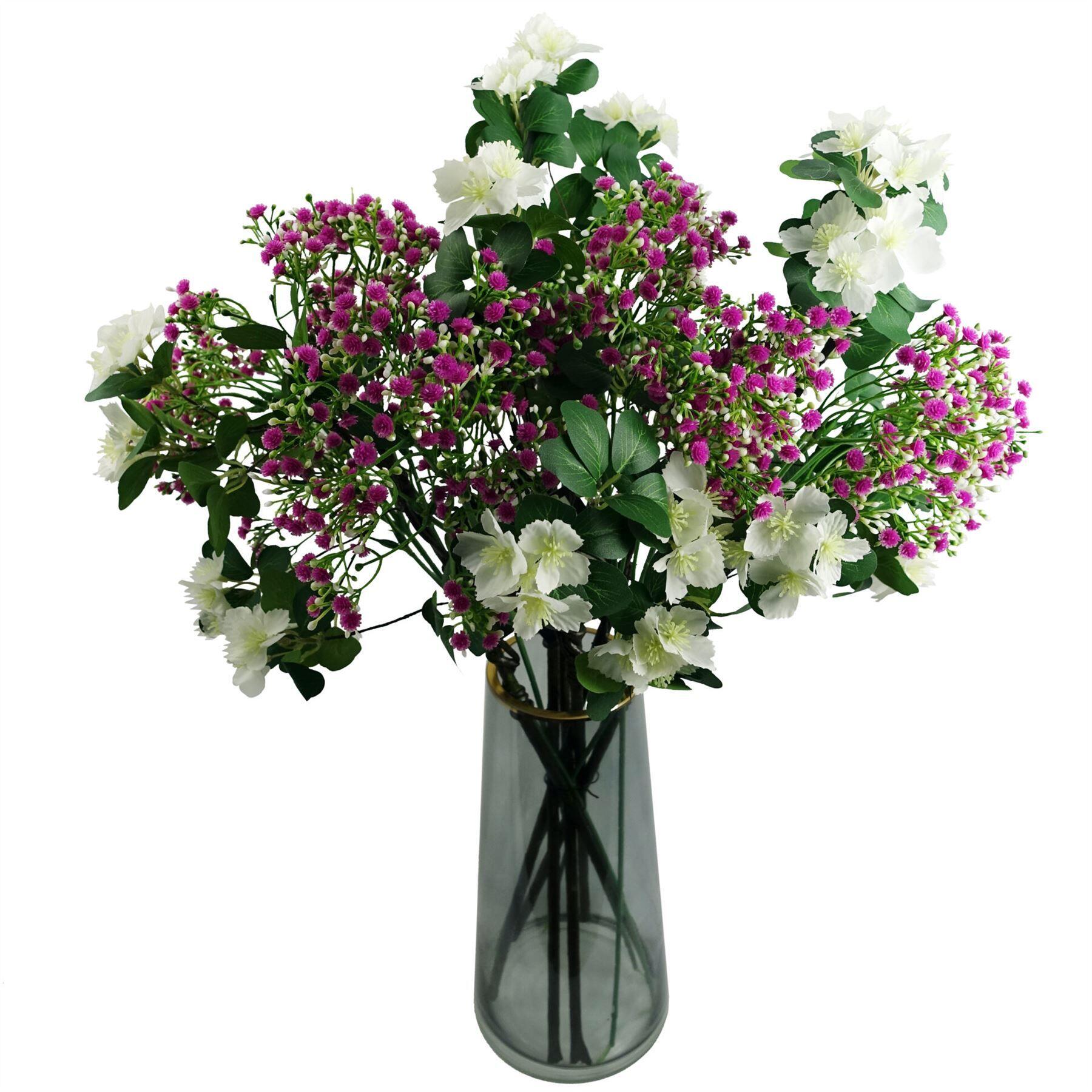 close-up of pack of 6 x 60cm flower foliage spray - white details