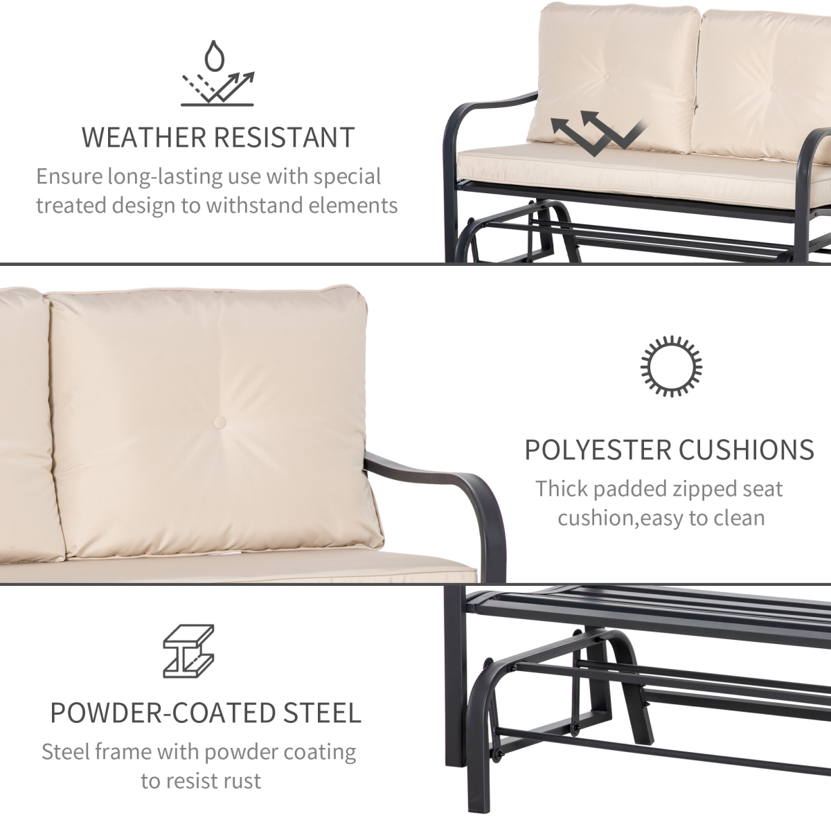 Additional view of 2-person rocking chair with armrest & weather resistant cushions, khaki