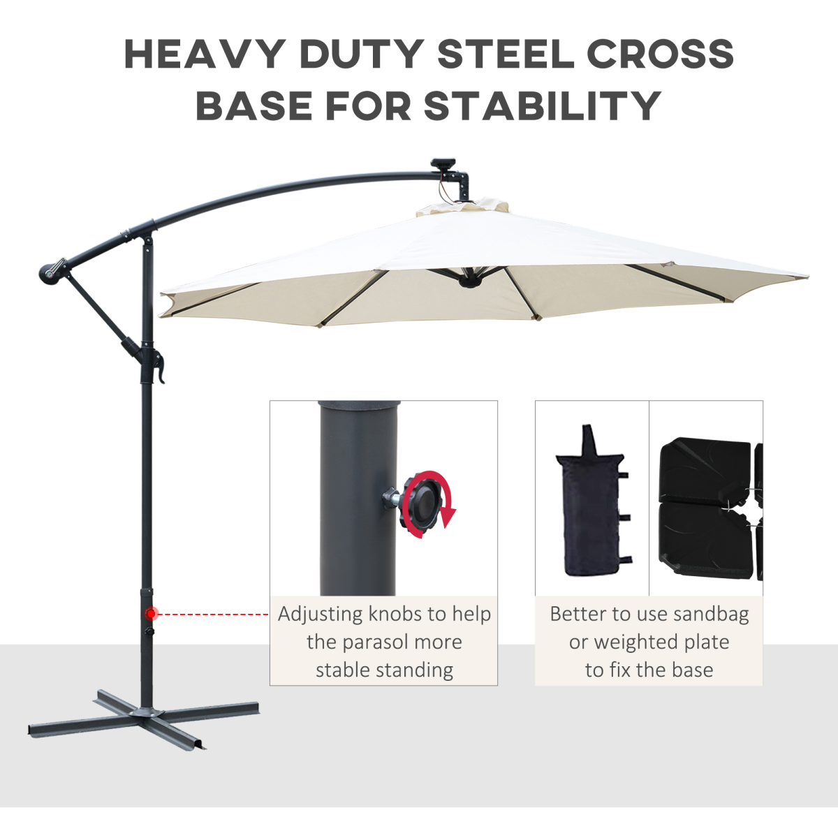Umbrella Parasol with Solar Powered LED stripes
