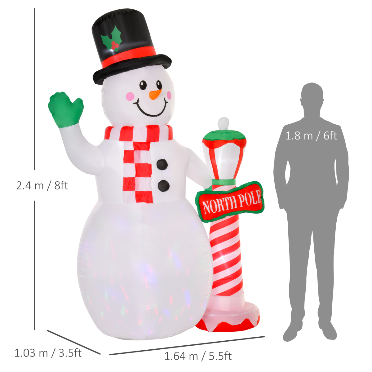 image of 8ft Tall Christmas Inflatable Snowman Street Lamp Lighted Garden Lawn